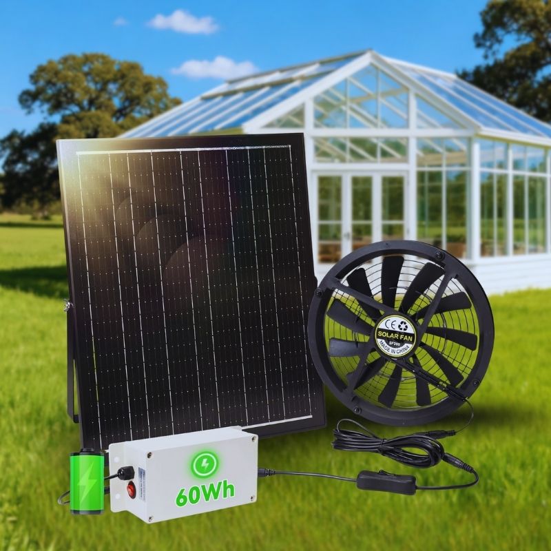 Langy Energy: 10" Solar Exhaust Intake Fan(500CFM AirFlow)with Battery & 42W Solar Panel - GJB PRODUCTS