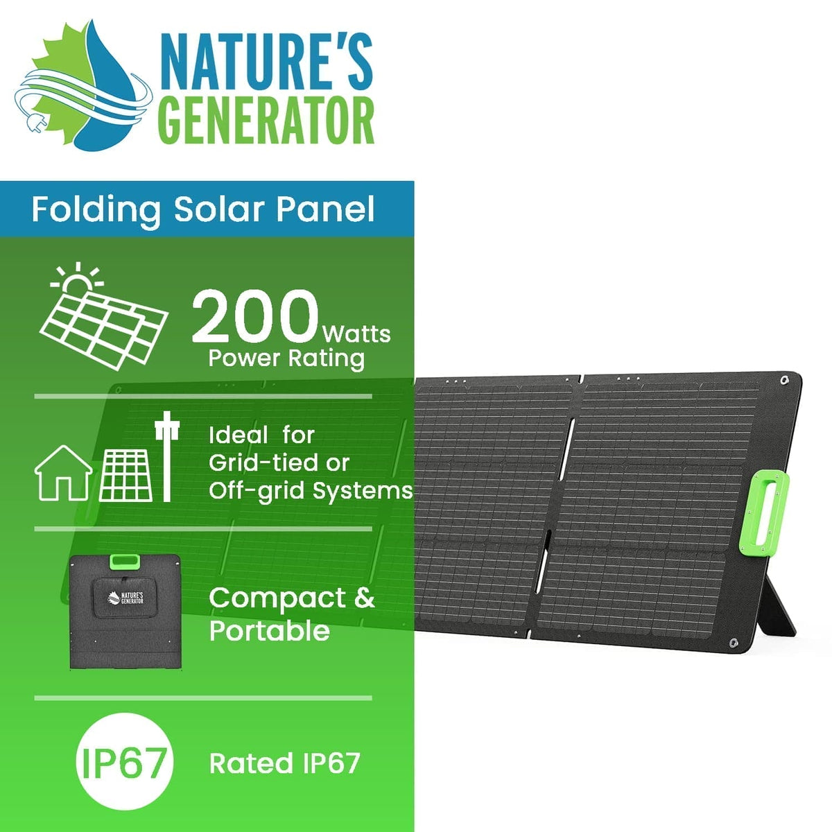 Nature's Generator: Foldable 200W Outpu• Monocrystalline Solar Panel W/ Built-In Kickstands•ETCF Coating•Very Compatible Solar Panel - GJB PRODUCTS