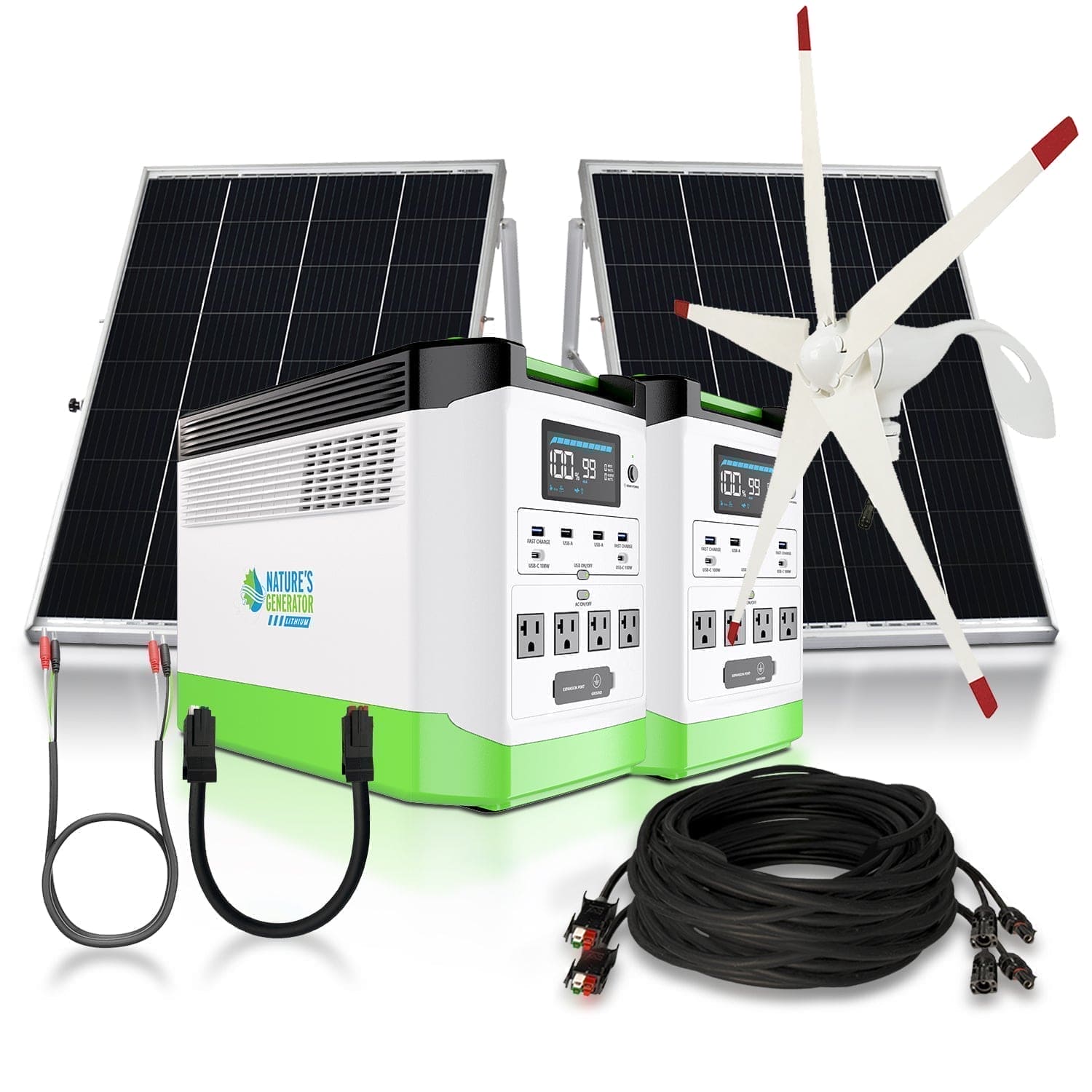 Nature’s Generator: Portable High Capacity Lithium 1800W Solar Powered and Wind - Turbine Generator Bundle•Flexible & Fast Charging Options• Smart,Quiet and Compact for For Home or Off - Grid Use - GJB PRODUCTS