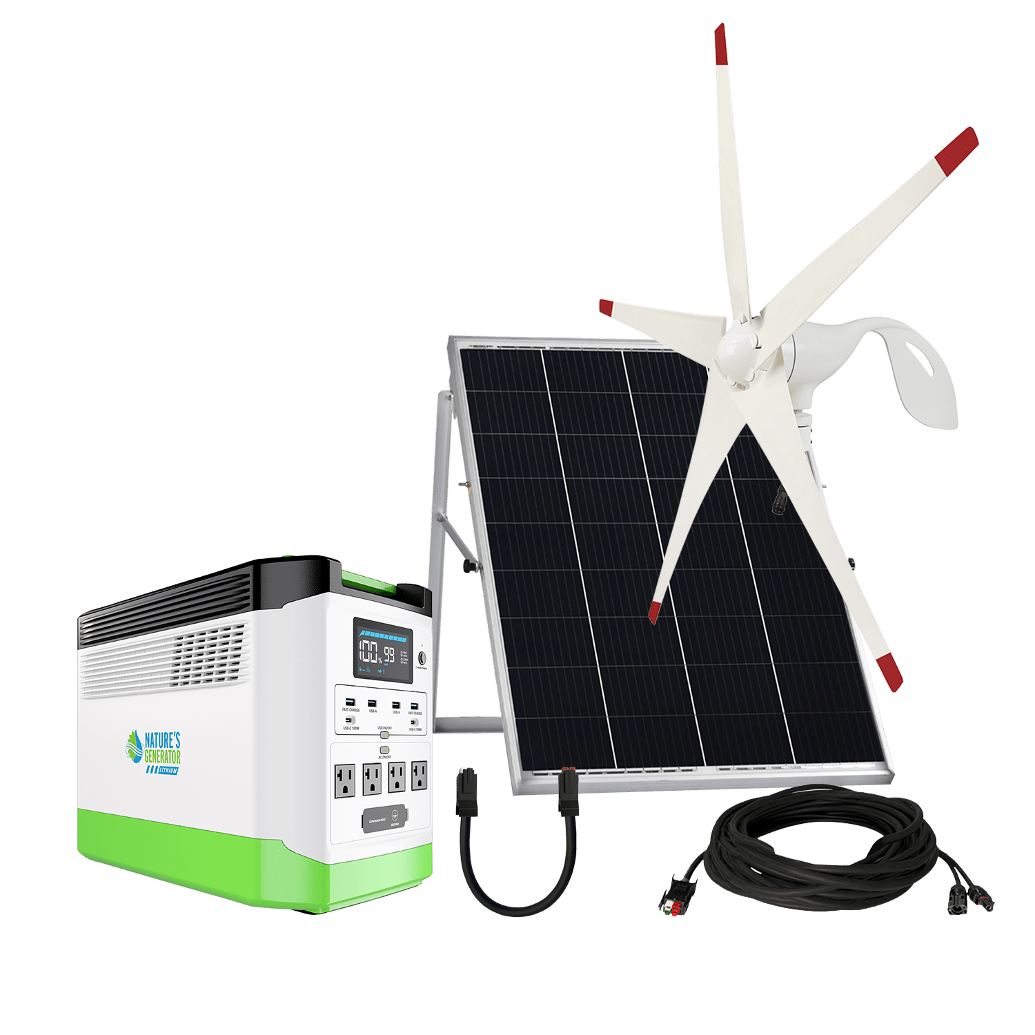 Nature’s Generator: Portable High Capacity Lithium 1800W Solar Powered and Wind - Turbine Generator Bundle•Flexible & Fast Charging Options• Smart,Quiet and Compact for For Home or Off - Grid Use - GJB PRODUCTS