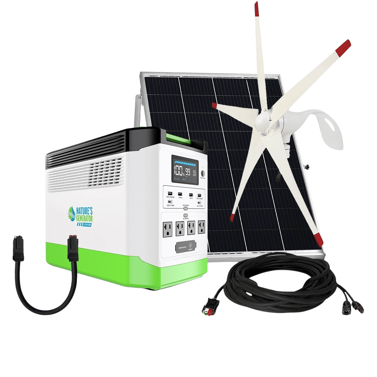 Nature’s Generator: Portable High Capacity Lithium 1800W Solar Powered and Wind - Turbine Generator Bundle•Flexible & Fast Charging Options• Smart,Quiet and Compact for For Home or Off - Grid Use - GJB PRODUCTS
