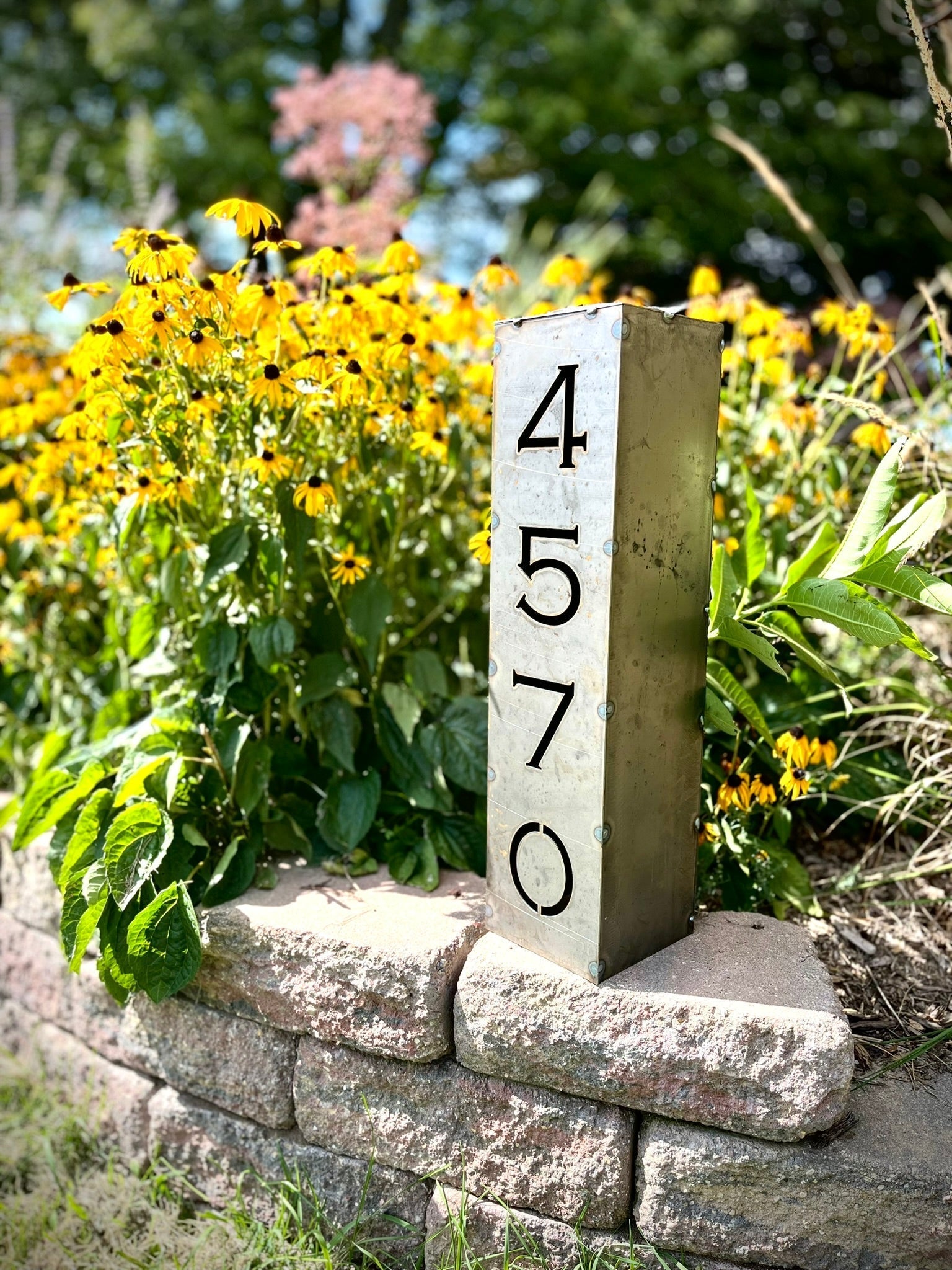 Northern Forge LLC: Steel Home Address Solar Powered Pillar Light/ 12 - inches or 24 - inches Tall - GJB PRODUCTS