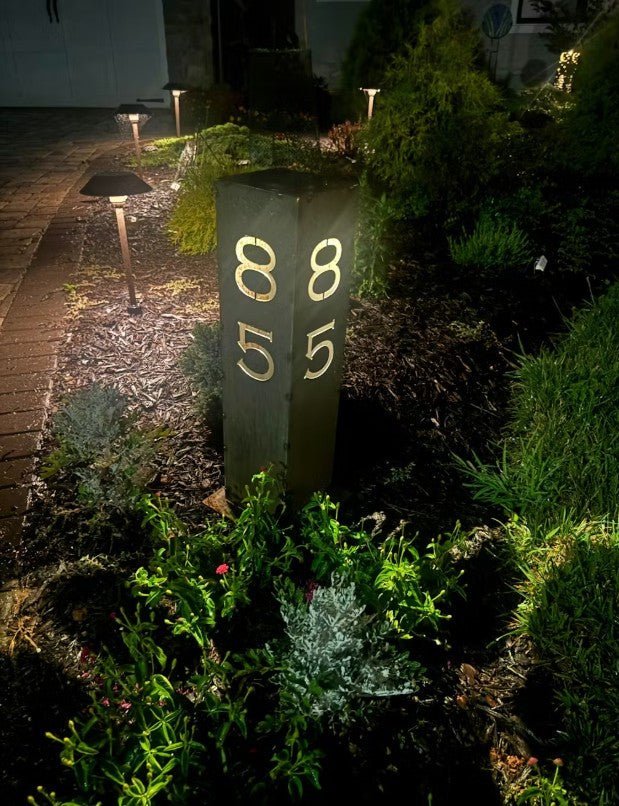 Northern Forge LLC: Steel Home Address Solar Powered Pillar Light/ 12 - inches or 24 - inches Tall - GJB PRODUCTS