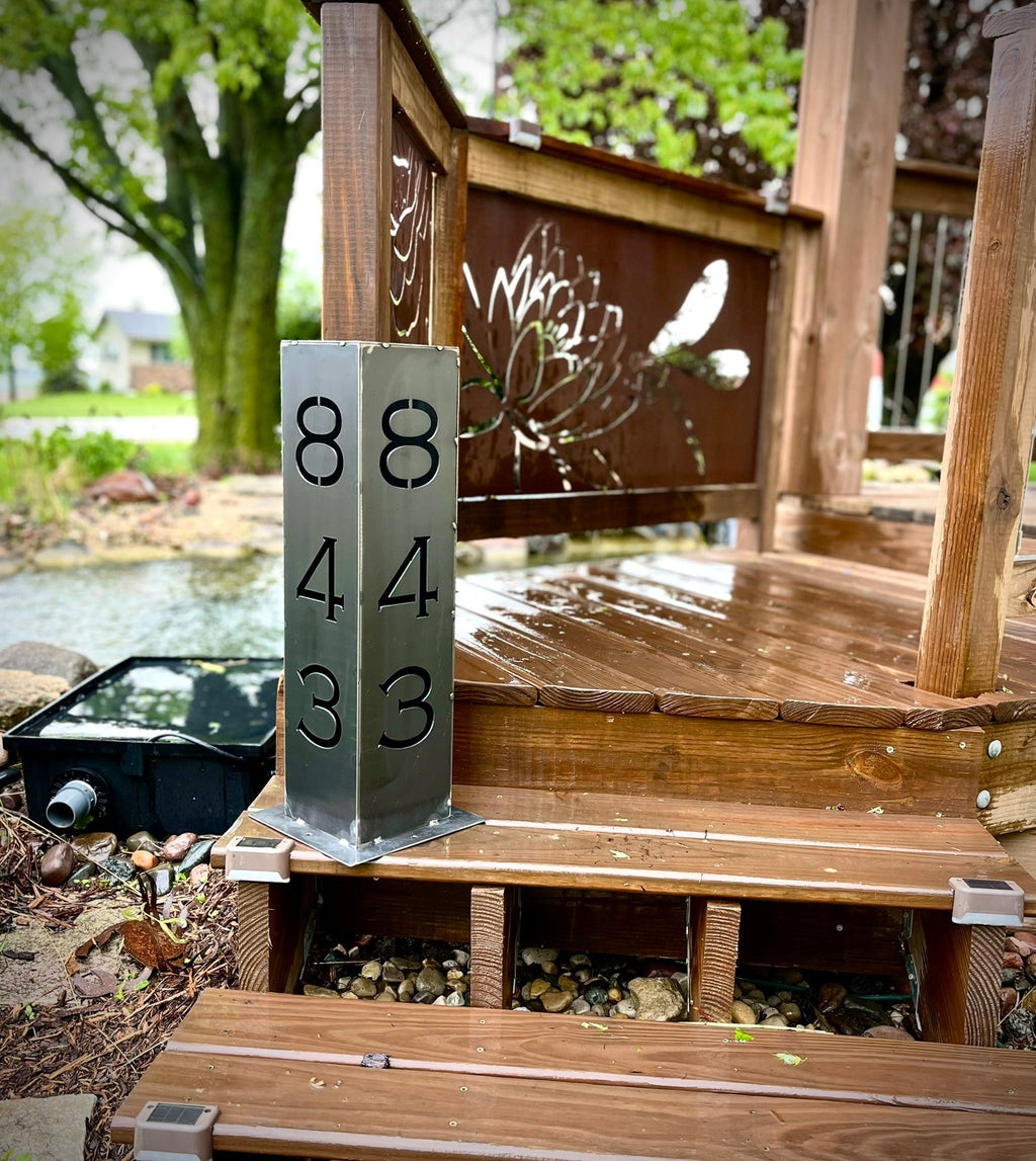 Northern Forge LLC: Steel Home Address Solar Powered Pillar Light/ 12 - inches or 24 - inches Tall - GJB PRODUCTS