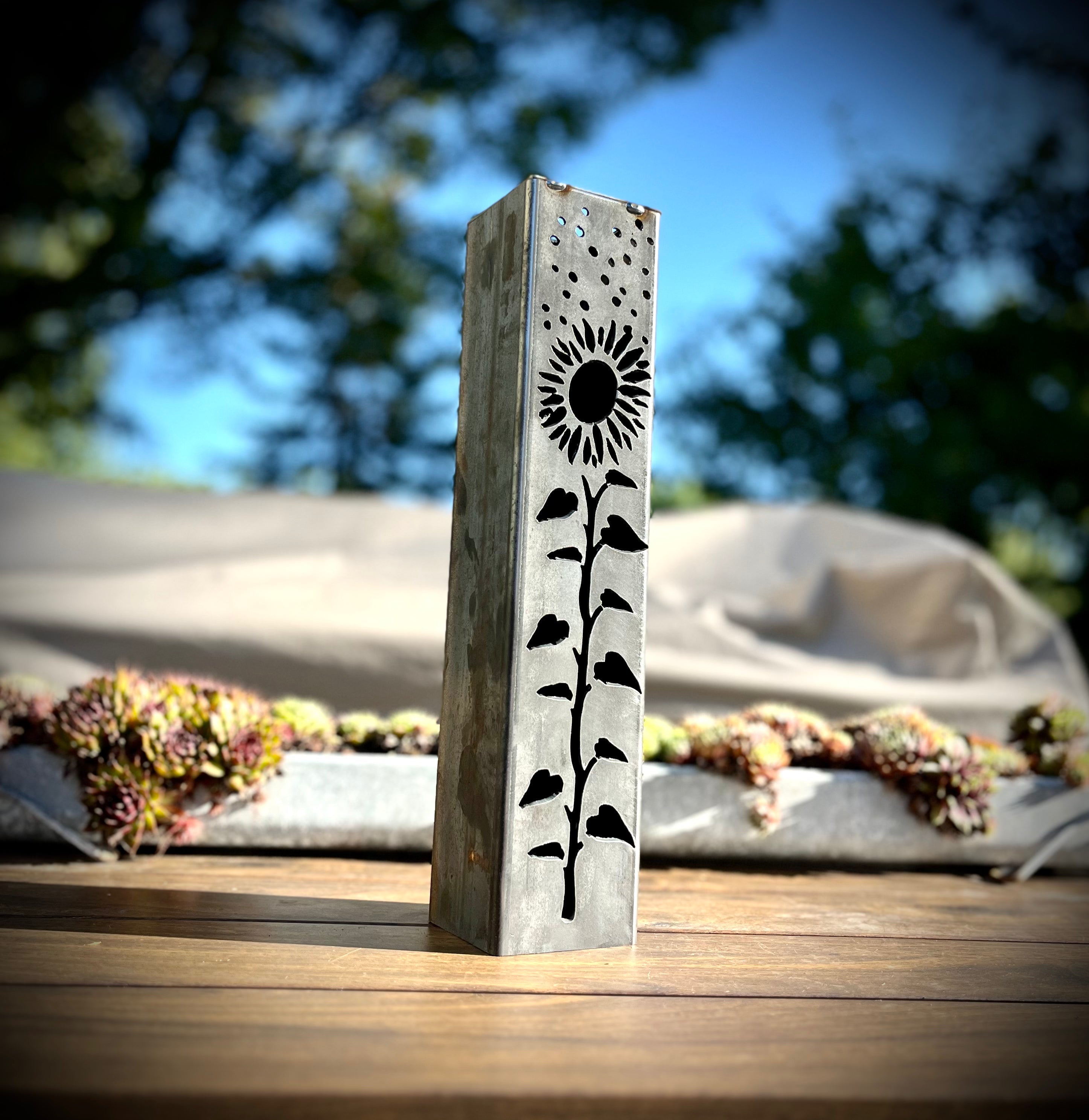 Northern Forge, LLC: Sunflowers Under the Stars Luminary Pillars w/ Solar Cap - GJB PRODUCTS
