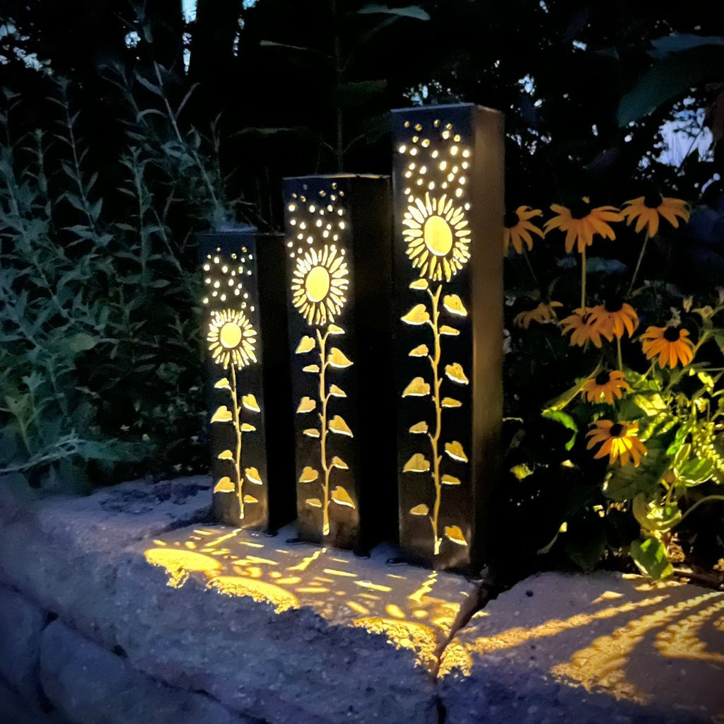 Northern Forge, LLC: Sunflowers Under the Stars Luminary Pillars w/ Solar Cap - GJB PRODUCTS
