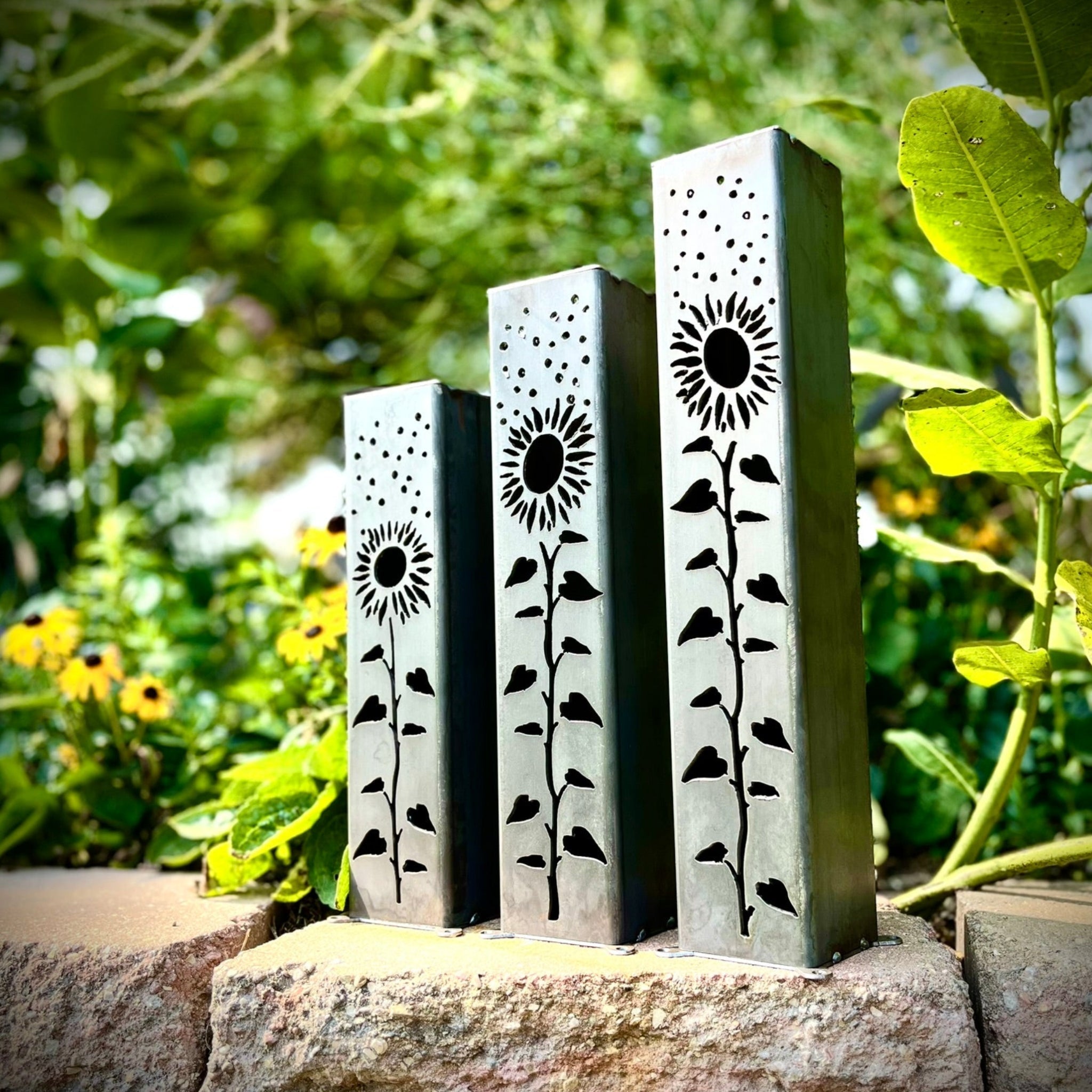 Northern Forge, LLC: Sunflowers Under the Stars Luminary Pillars w/ Solar Cap - GJB PRODUCTS