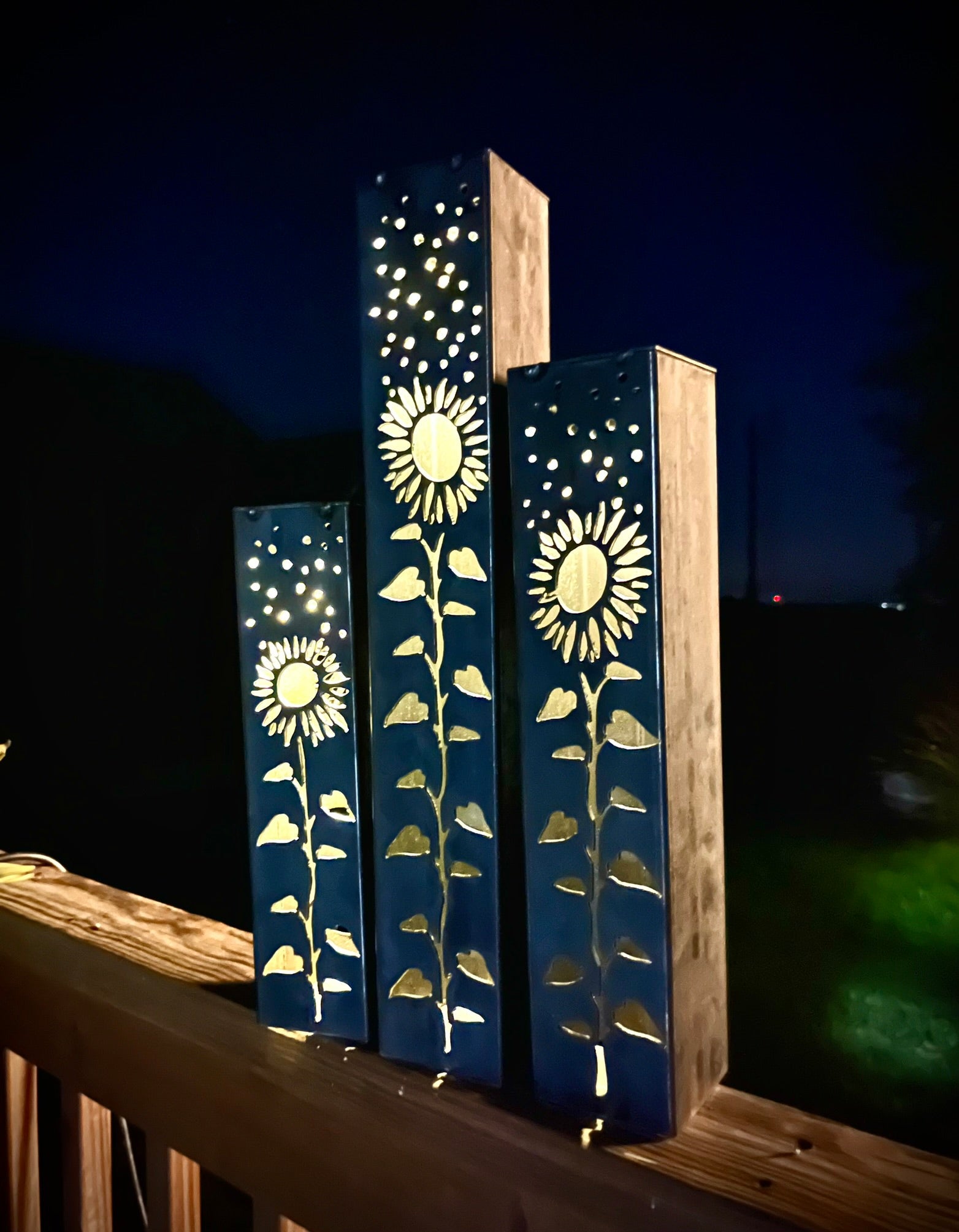 Northern Forge, LLC: Sunflowers Under the Stars Luminary Pillars w/ Solar Cap - GJB PRODUCTS