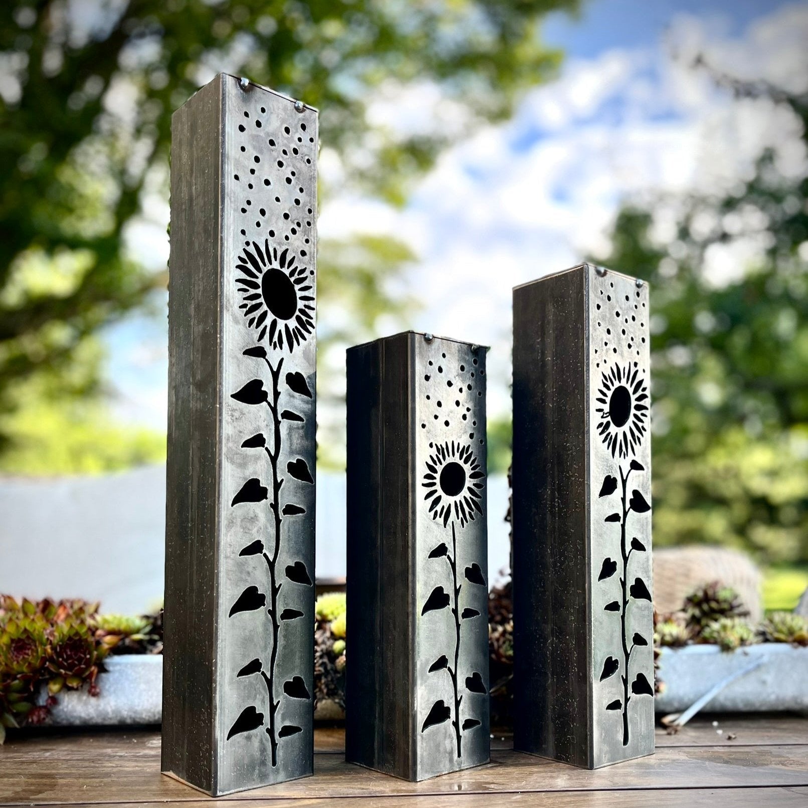 Northern Forge, LLC: Sunflowers Under the Stars Luminary Pillars w/ Solar Cap - GJB PRODUCTS