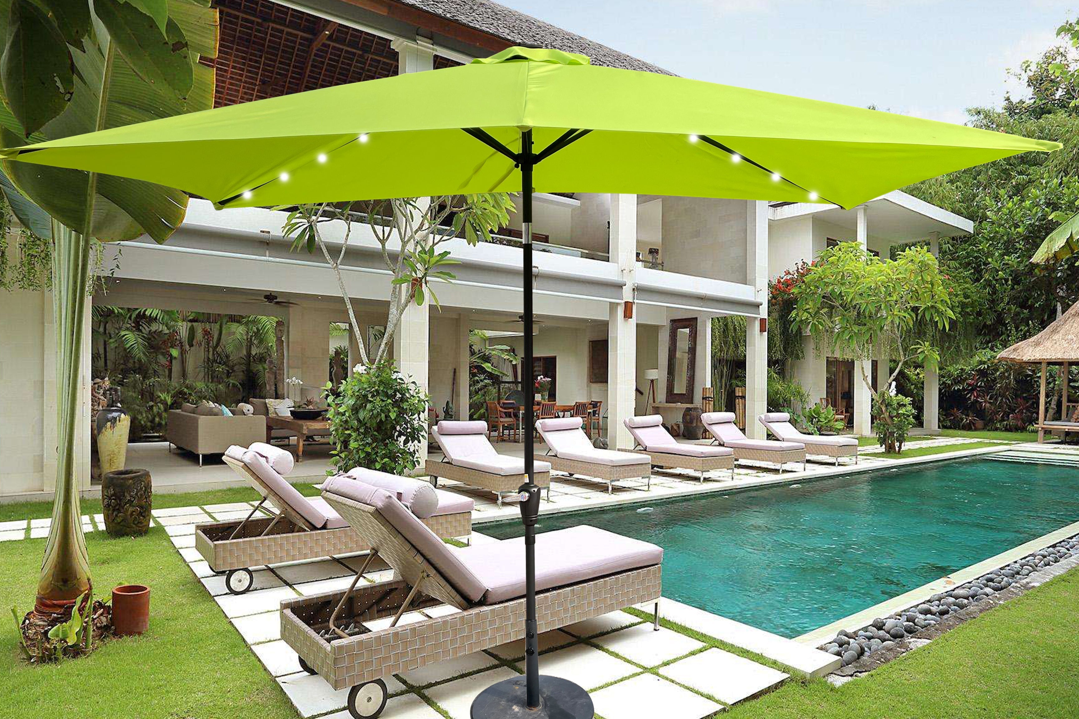Outsunny: 10ft Rectangular Solar Powered Outdoor Umbrella with 26 LED Lights Adjustable Tilt and Crank Handle: - GJB PRODUCTS