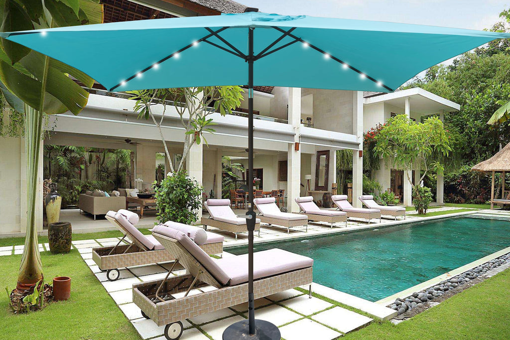 Outsunny: 10ft Rectangular Solar Powered Outdoor Umbrella with 26 LED Lights Adjustable Tilt and Crank Handle: - GJB PRODUCTS