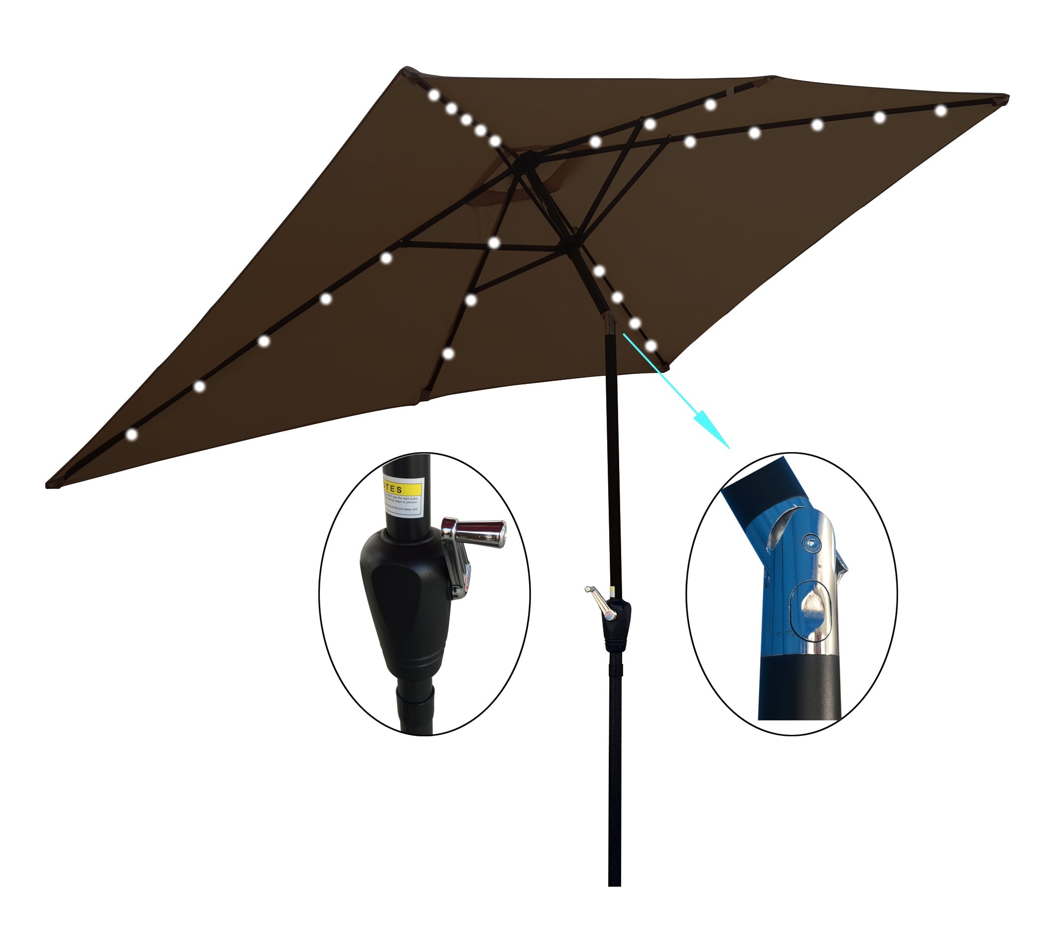 Outsunny: 10ft Rectangular Solar Powered Outdoor Umbrella with 26 LED Lights Adjustable Tilt and Crank Handle: - GJB PRODUCTS
