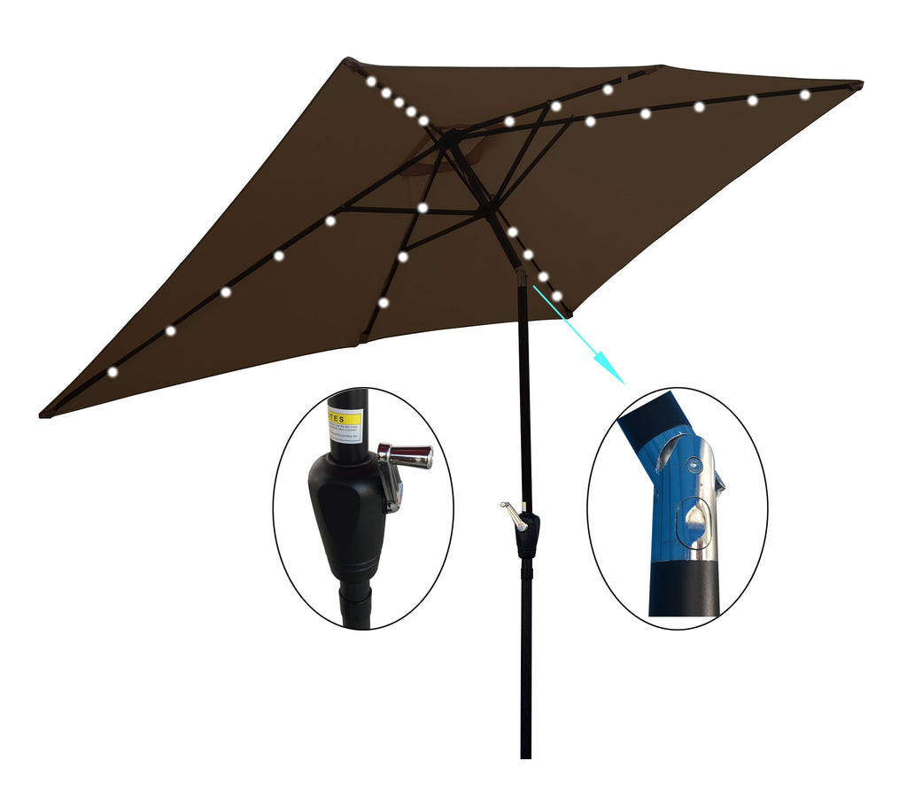 Outsunny: 10ft Rectangular Solar Powered Outdoor Umbrella with 26 LED Lights Adjustable Tilt and Crank Handle: - GJB PRODUCTS