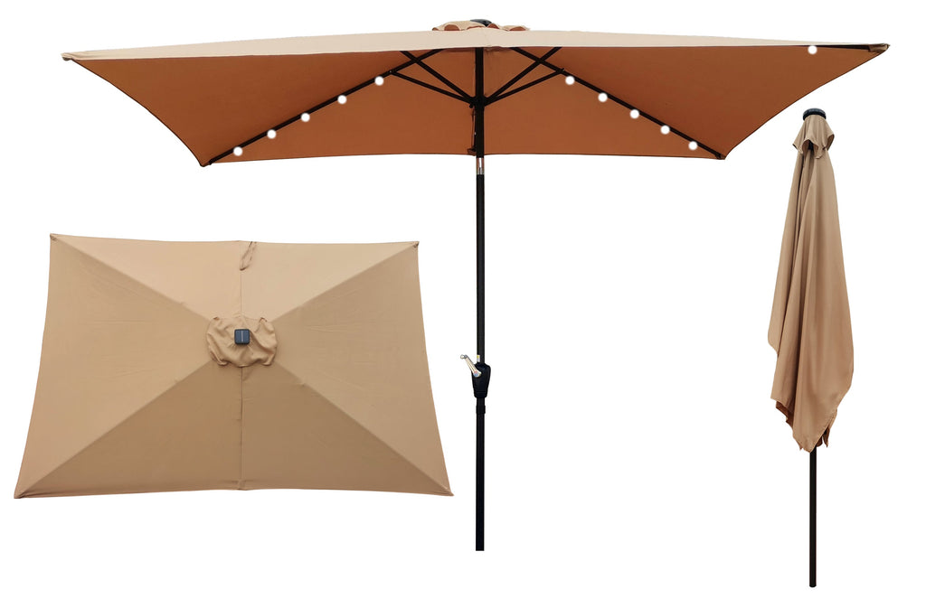 Outsunny: 10ft Rectangular Solar Powered Outdoor Umbrella with 26 LED Lights Adjustable Tilt and Crank Handle: - GJB PRODUCTS