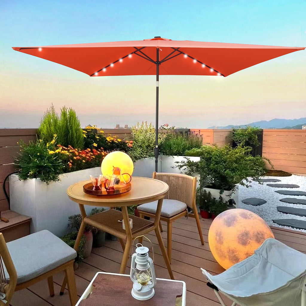 Outsunny: 10ft Rectangular Solar Powered Outdoor Umbrella with 26 LED Lights Adjustable Tilt and Crank Handle: - GJB PRODUCTS