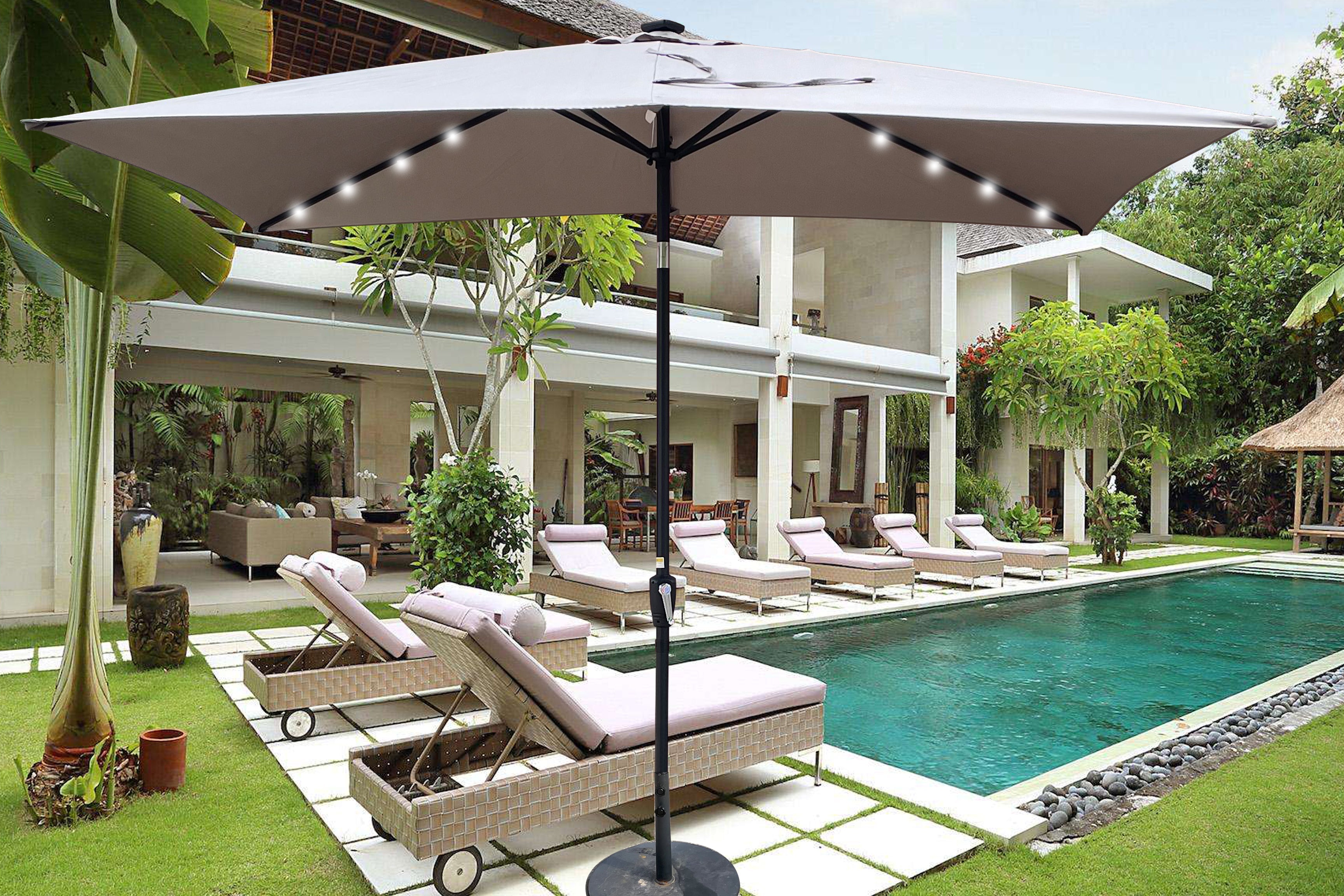 Outsunny: 10ft Rectangular Solar Powered Outdoor Umbrella with 26 LED Lights Adjustable Tilt and Crank Handle: - GJB PRODUCTS