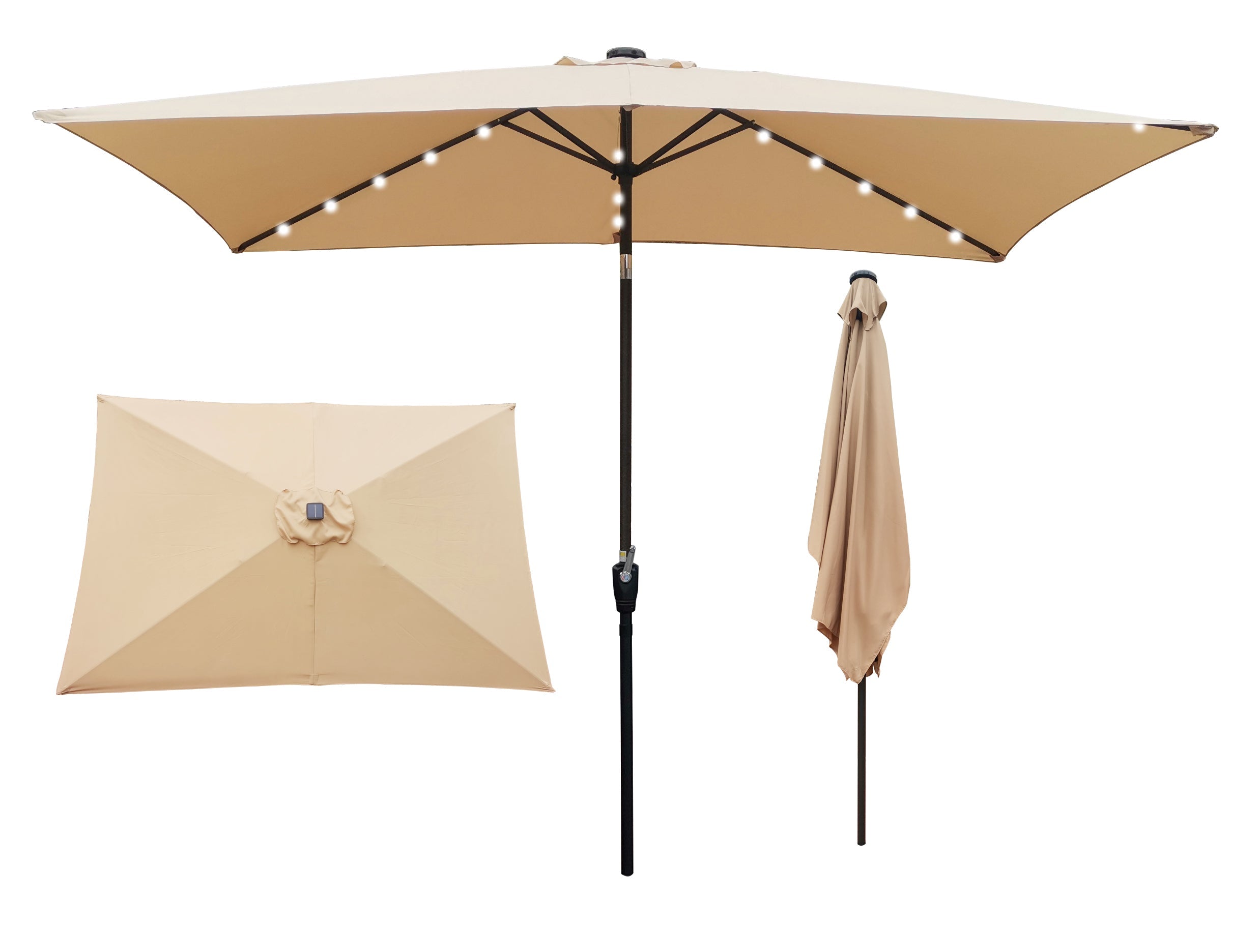 Outsunny: 10ft Rectangular Solar Powered Outdoor Umbrella with 26 LED Lights Adjustable Tilt and Crank Handle: - GJB PRODUCTS