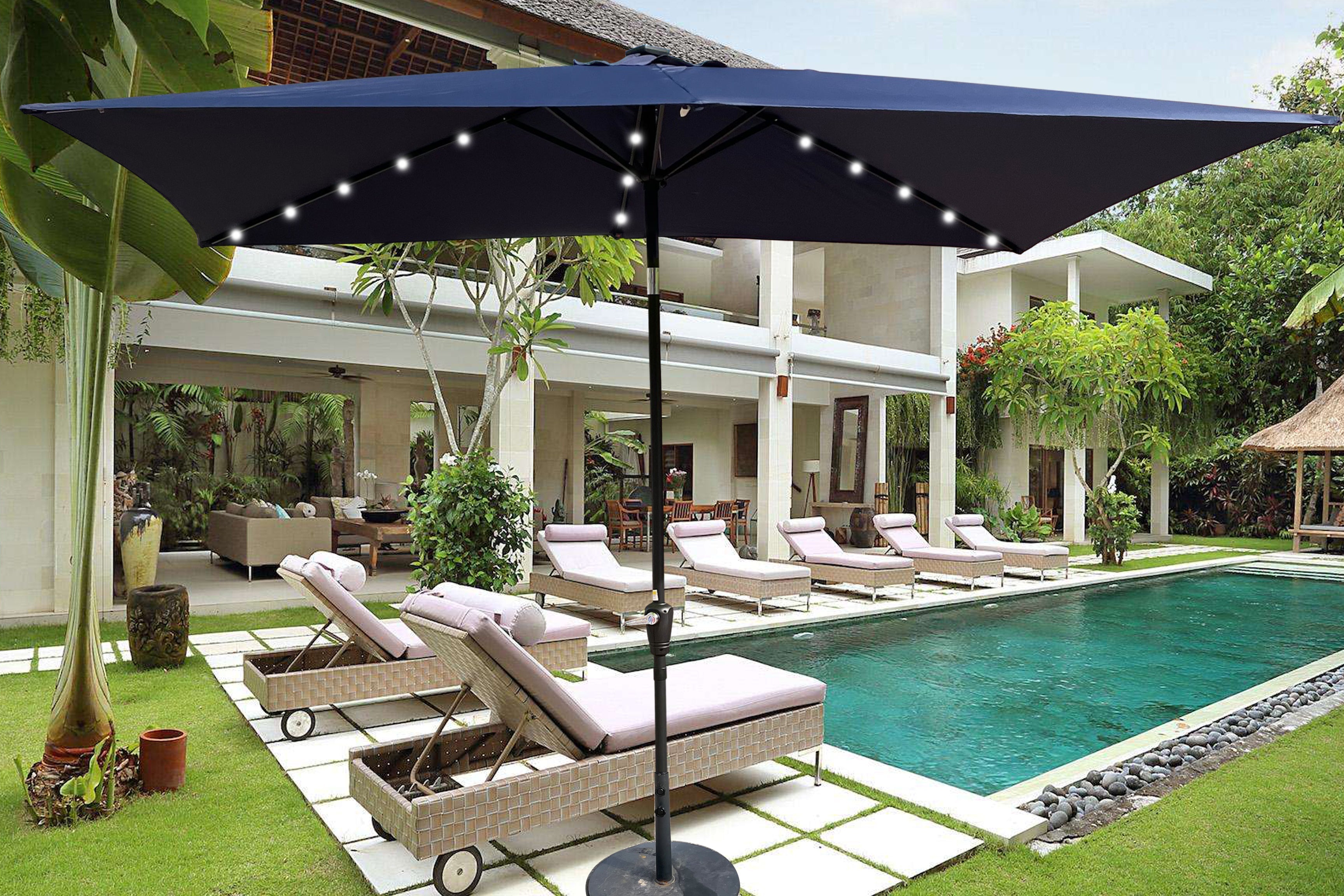 Outsunny: 10ft Rectangular Solar Powered Outdoor Umbrella with 26 LED Lights Adjustable Tilt and Crank Handle: - GJB PRODUCTS