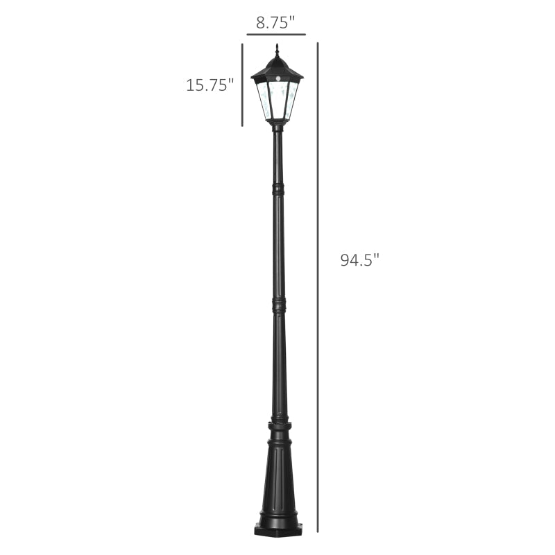 Outsunny: 19th Century 92.5" Solar - Powered Adjustable Outdoor Lamp Post LED(18) Light w/ Clear Glass - GJB PRODUCTS