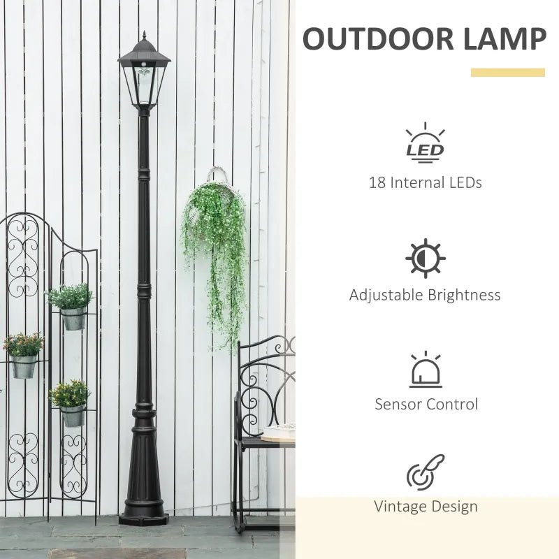Outsunny: 19th Century 92.5" Solar - Powered Adjustable Outdoor Lamp Post LED(18) Light w/ Clear Glass - GJB PRODUCTS
