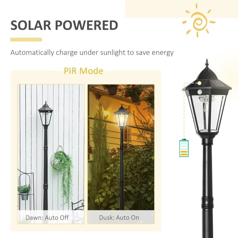 Outsunny: 19th Century 92.5" Solar - Powered Adjustable Outdoor Lamp Post LED(18) Light w/ Clear Glass - GJB PRODUCTS