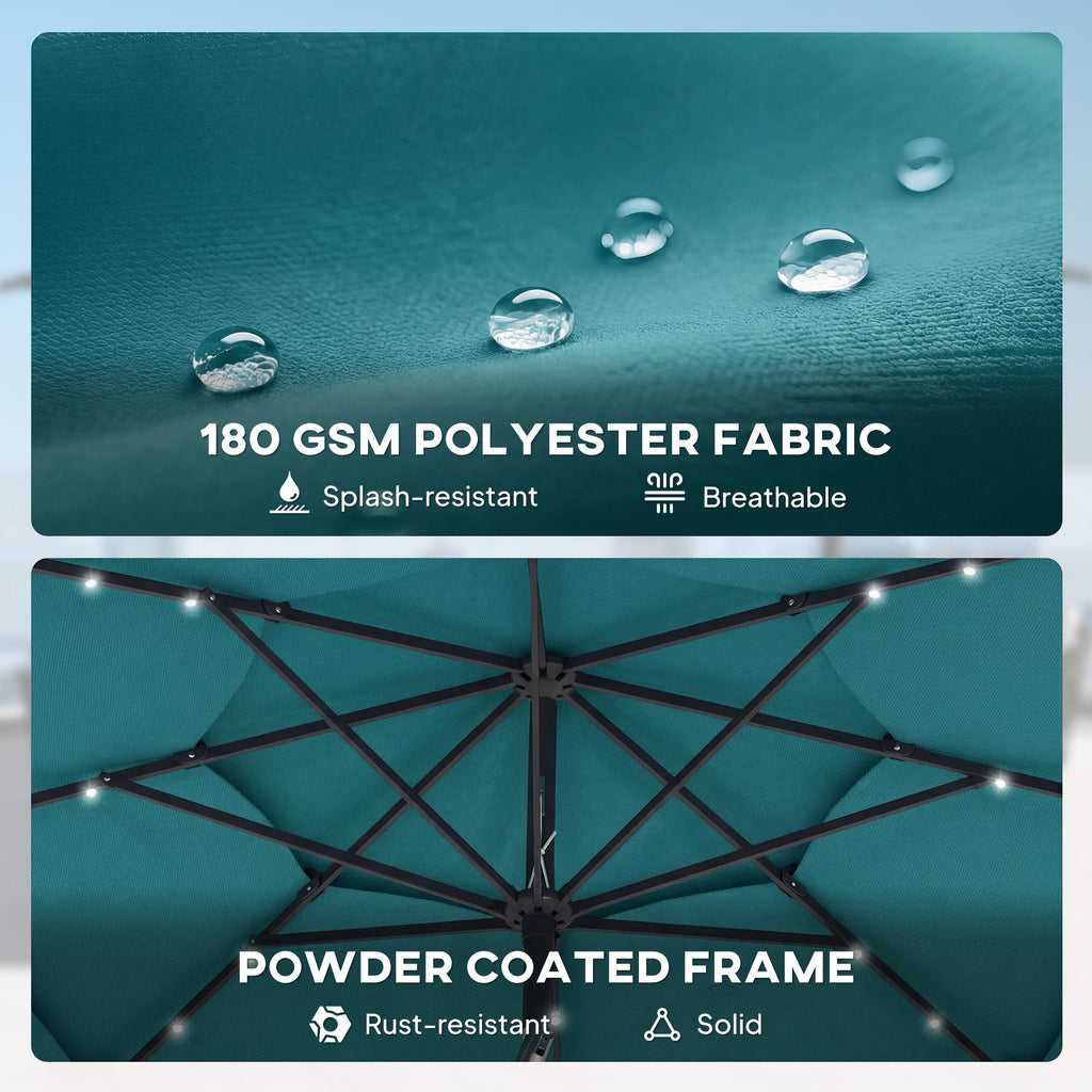 Outsunny: 3 Tier(Teal) Solar Powered Patio Umbrella with 32 - LED Lights with Hand Crank and Tilt - GJB PRODUCTS