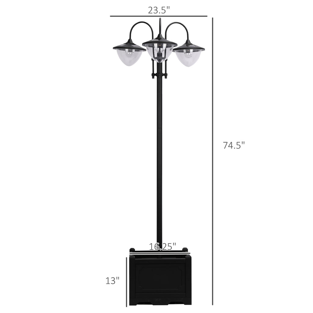 Outsunny: 74.5" 3 - head Solar Lamp Post Light with Planter - GJB PRODUCTS