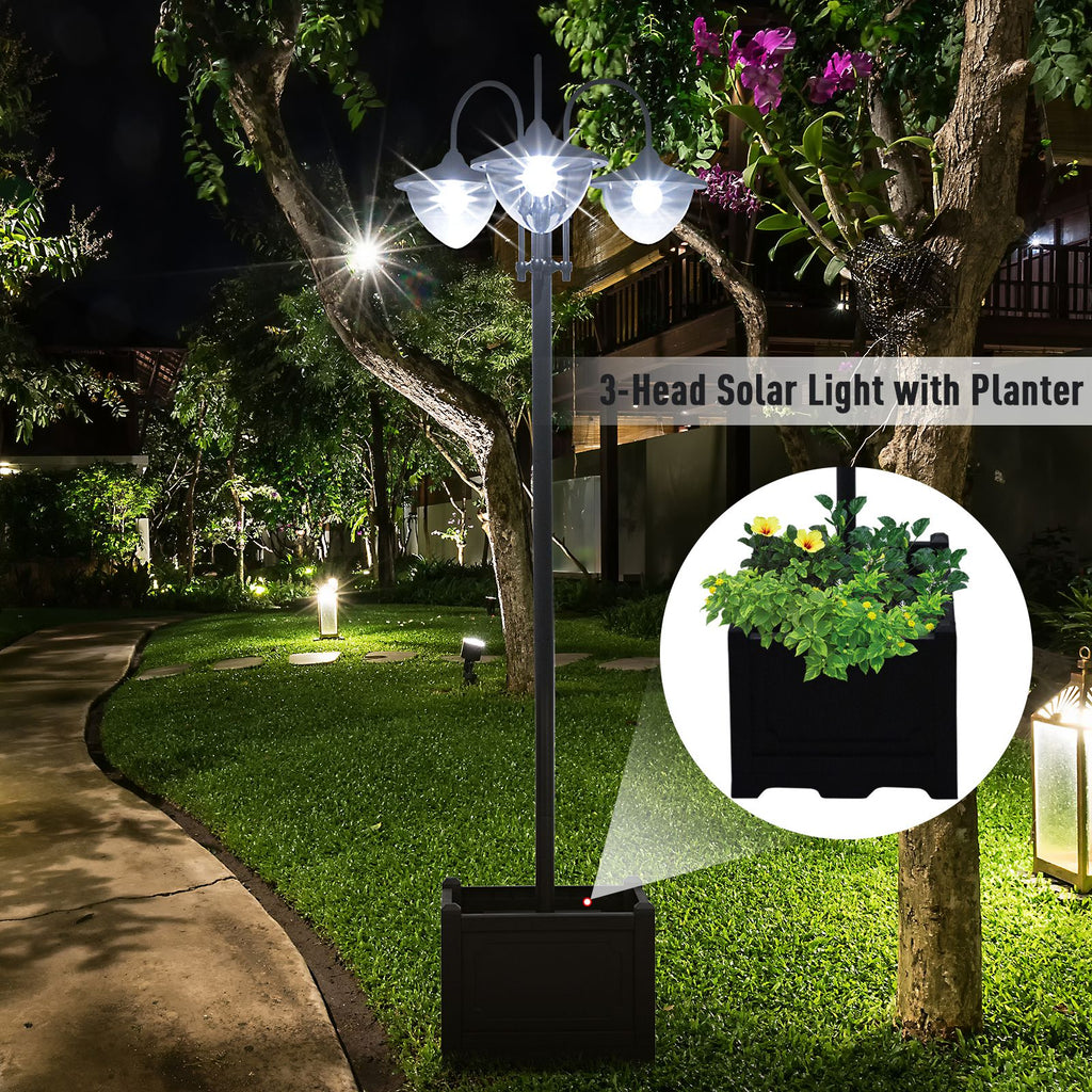 Outsunny: 74.5" 3 - head Solar Lamp Post Light with Planter - GJB PRODUCTS
