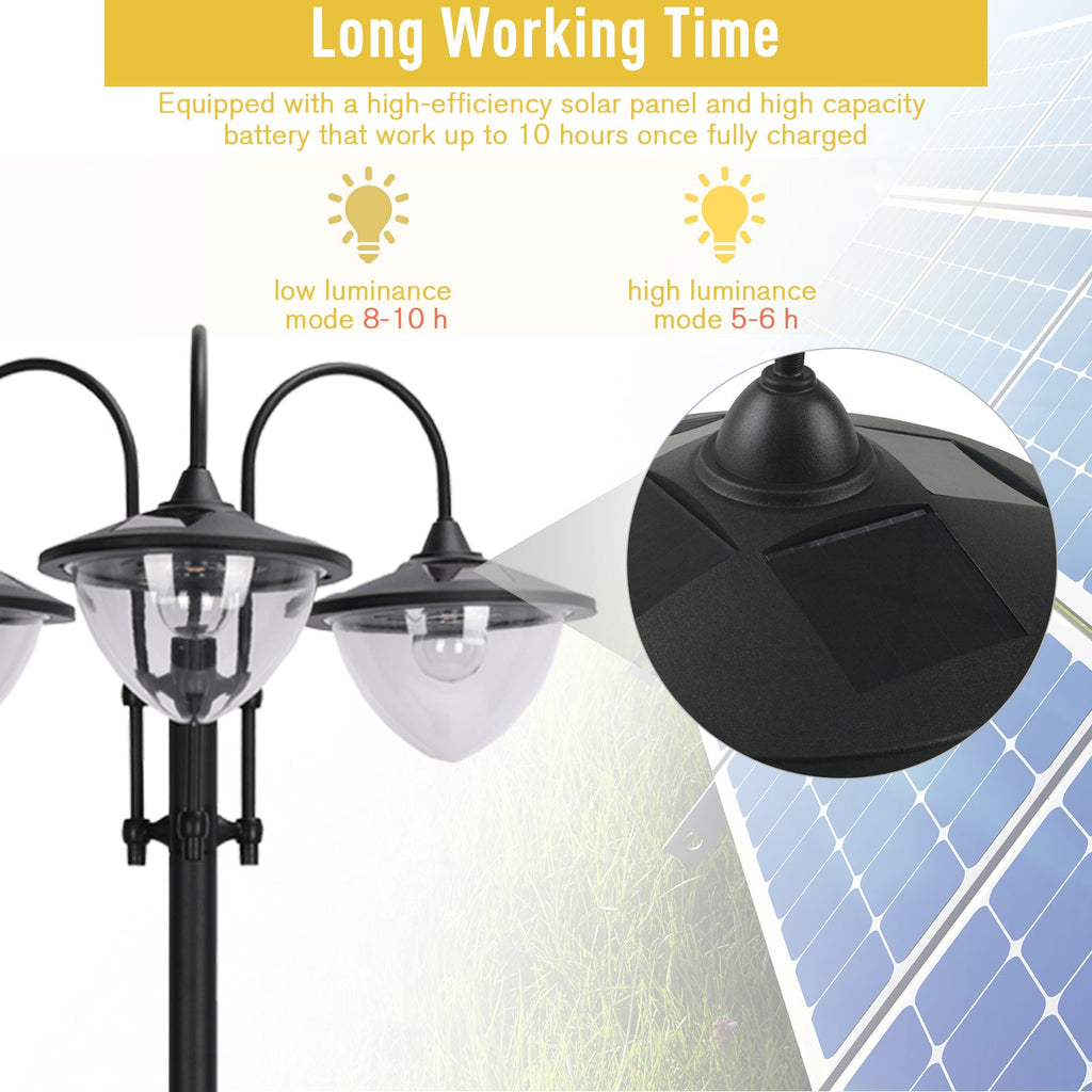Outsunny: 74.5" 3 - head Solar Lamp Post Light with Planter - GJB PRODUCTS