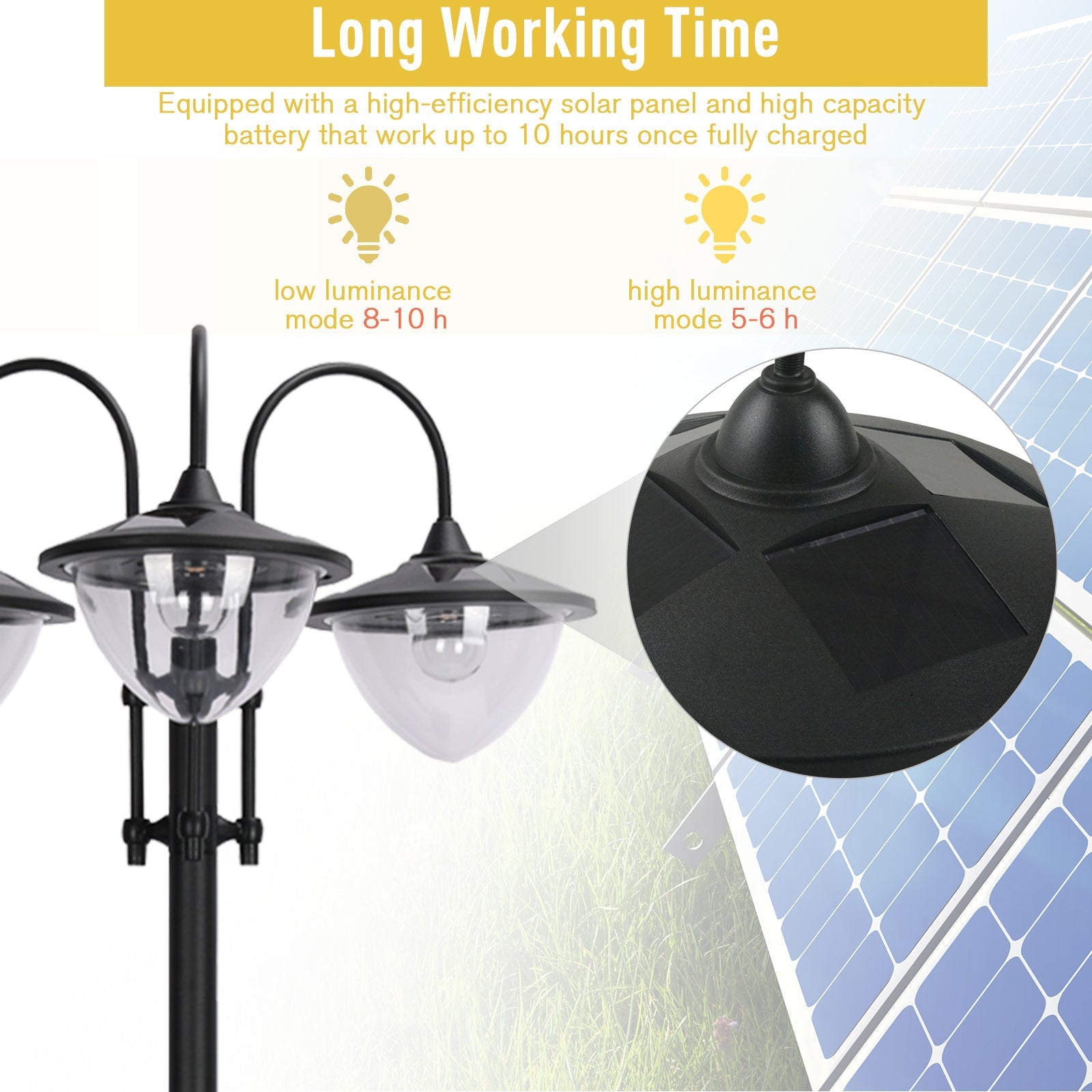 Outsunny: 74.5" 3 - head Solar Lamp Post Light with Planter - GJB PRODUCTS