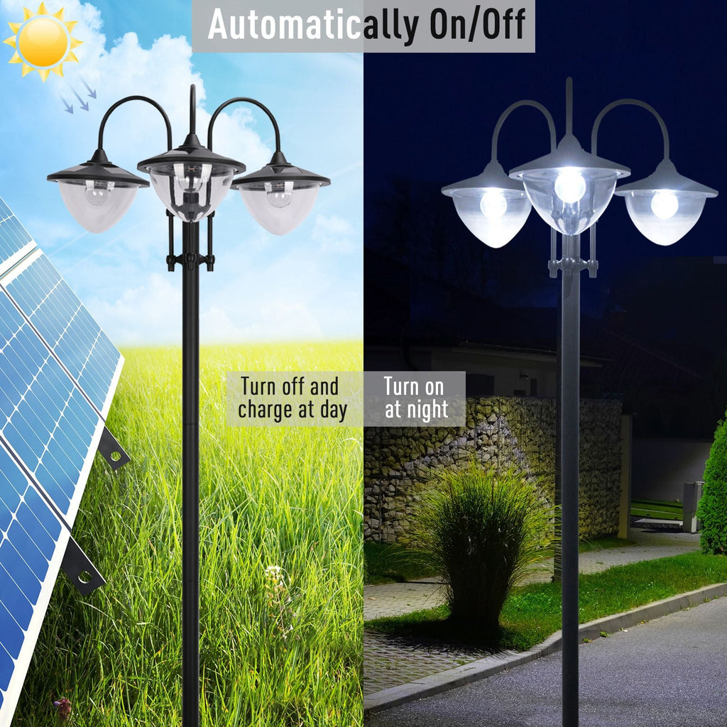Outsunny: 74.5" 3 - head Solar Lamp Post Light with Planter - GJB PRODUCTS
