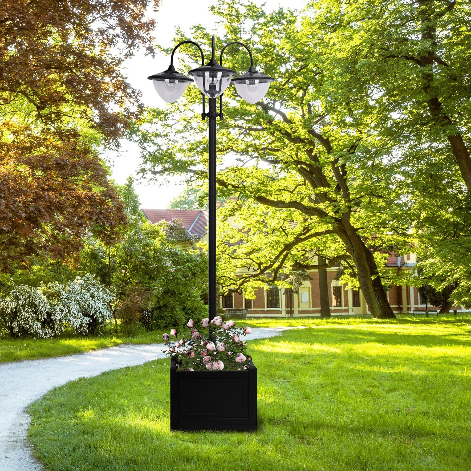 Outsunny: 74.5" 3 - head Solar Lamp Post Light with Planter - GJB PRODUCTS
