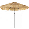 Outsunny: 9 ft (Khaki) Vented Air Straw Tasseled Hula Patio Umbrella with LED Solar Lights Plus Hand Crank and Tilt - GJB PRODUCTS