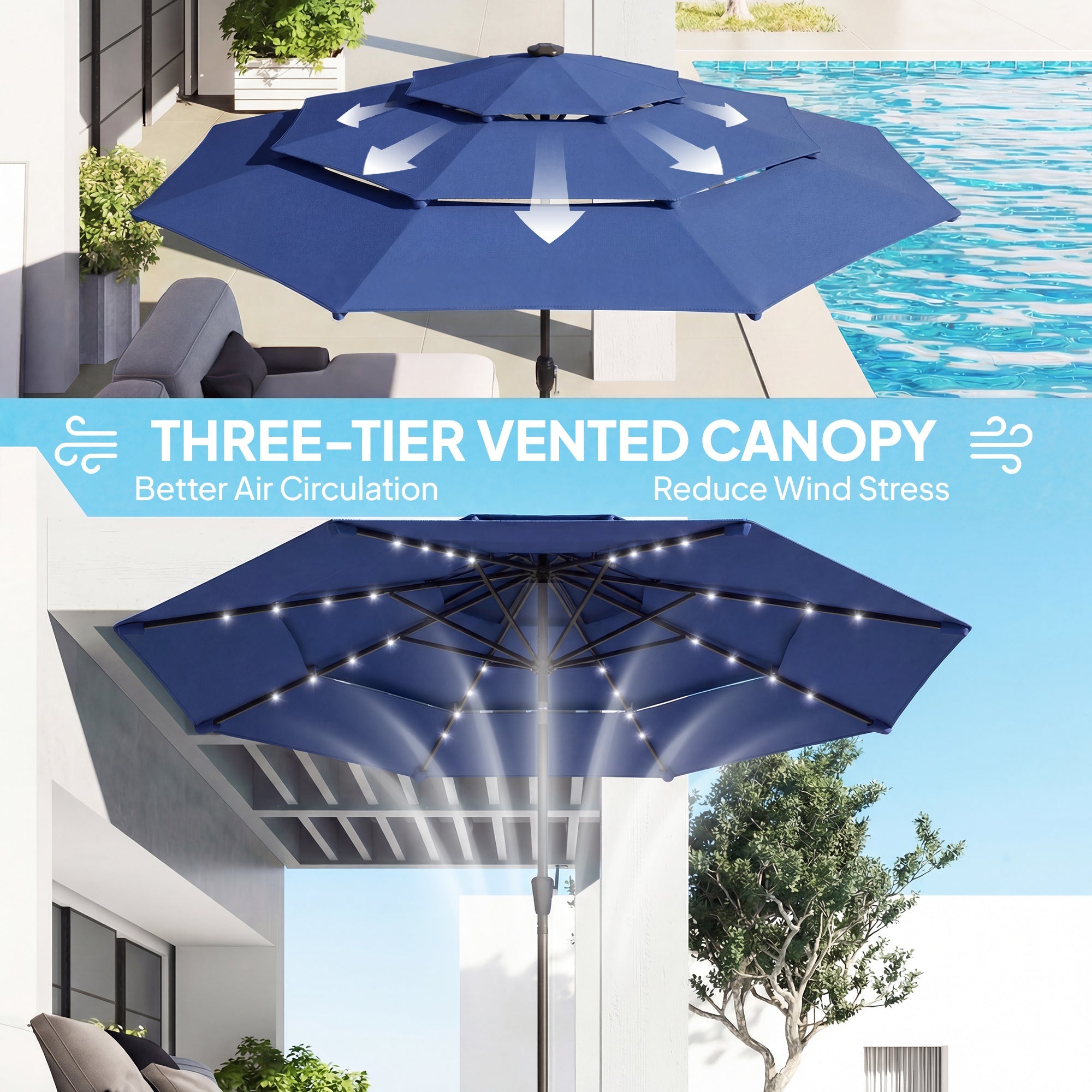 Outsunny: 3 Tier(Teal) Solar Powered Patio Umbrella with 32-LED Lights – GJB PRODUCTS Outsunny: 3 Tier(Teal) Solar Powered Patio Umbrella with 32-LED Lights – GJB PRODUCTS