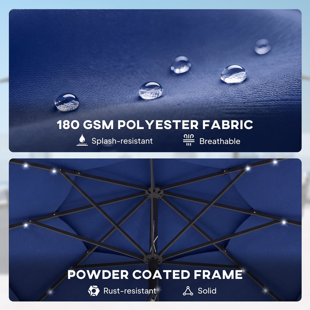 Outsunny: 9.7 ft (Navy Blue) 3 - Tier Solar Powered Patio Umbrella with 32 - LED Lights with Hand Crank and Tilt - GJB PRODUCTS