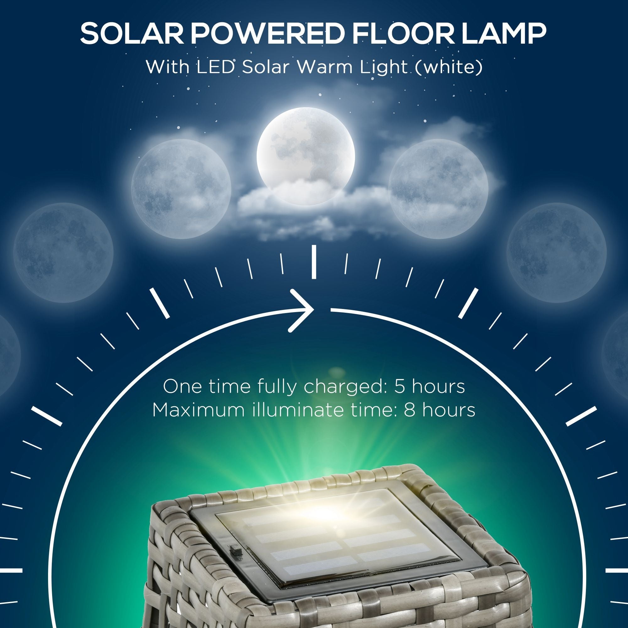 Outsunny: Solar Powered 2.7ft Floor Lamp Light for Outdoor Use, Gray - GJB PRODUCTS