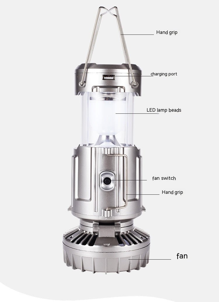 Paweinuo: Portable/Adjustable Outdoor 3 - Light Mode Solar LED lantern 99/199Lm W/ Fan - GJB PRODUCTS