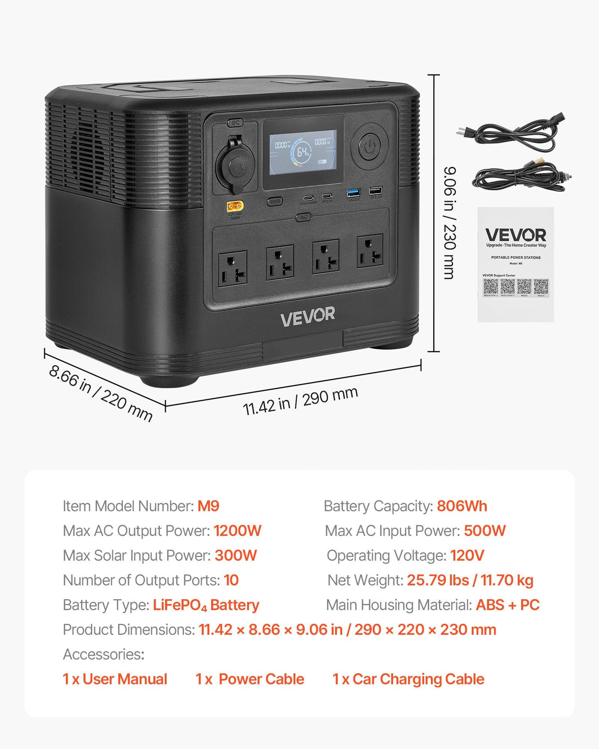 Portable 1200W Solar Powered Generator/Power Station, 806Wh LiFePO4 Battery Backup With 10 Output Ports For Home Emergency, Outdoor Camping, RV Travel (Solar Panel NOT Included) - GJB PRODUCTS