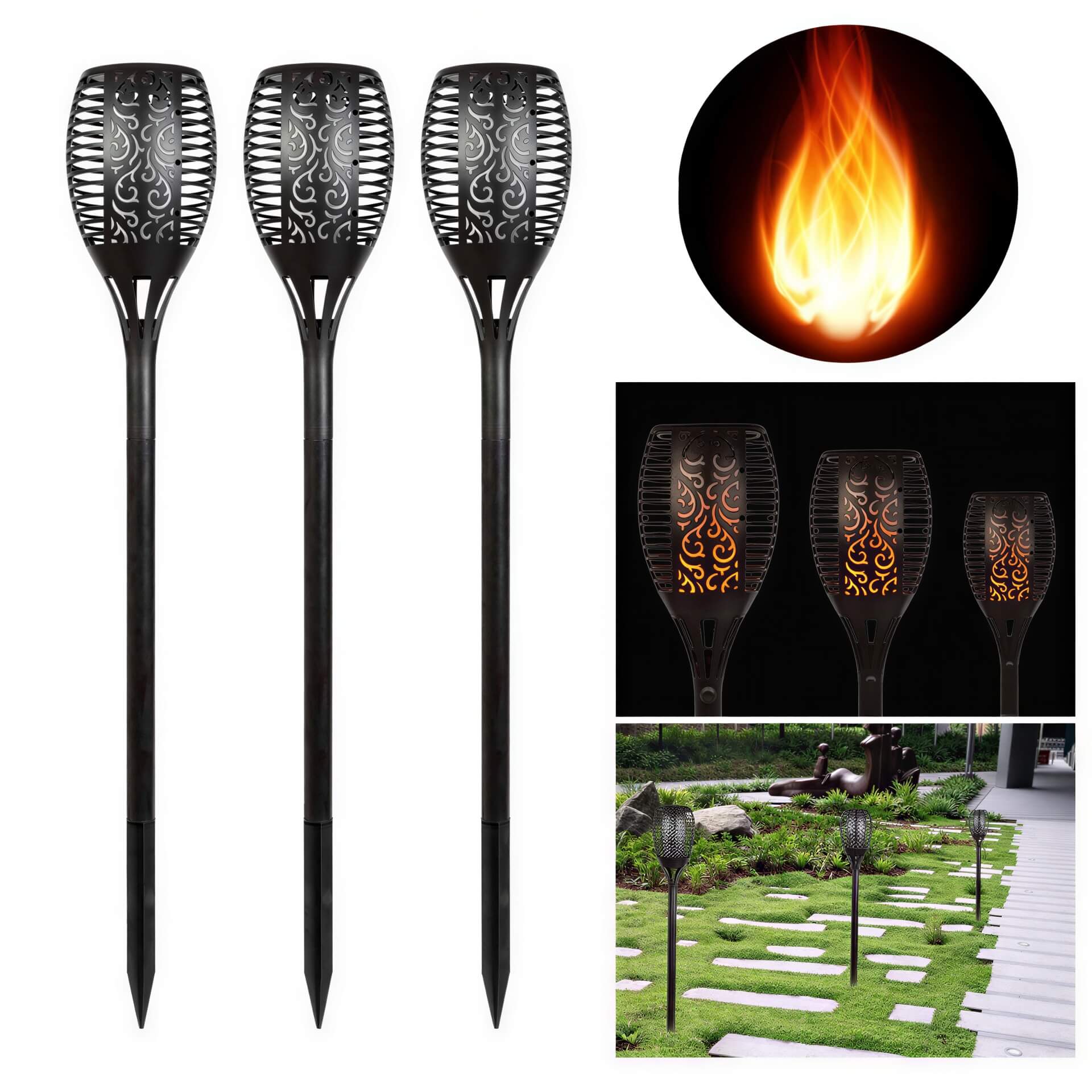 R&D IkeeRuic :5pcs 110 - 120V Solar Powered Garden Torch/Flame Lights - GJB PRODUCTS