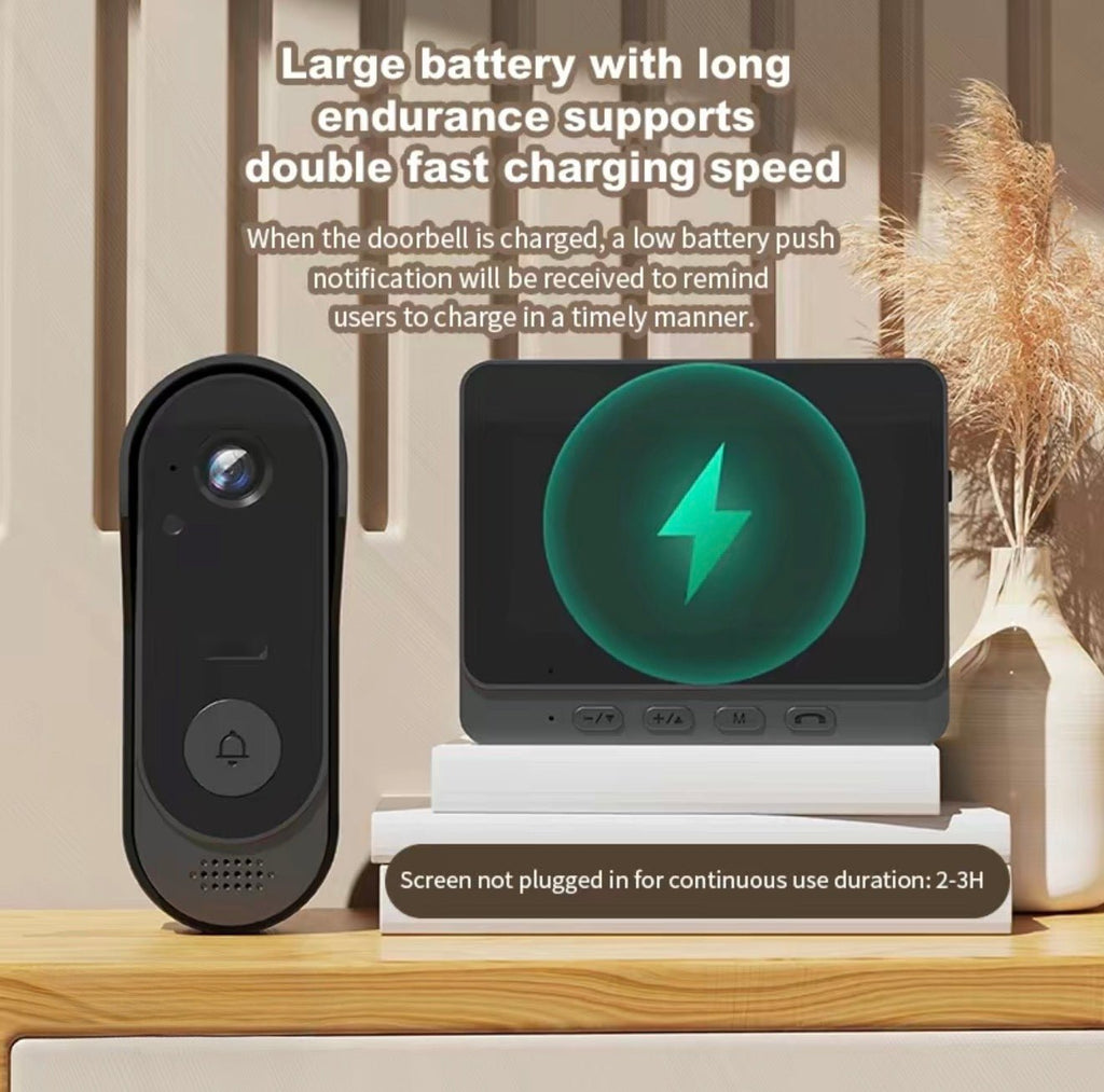 SecureView X8: Wireless Doorbell 480P Camera(300,000 Pixel) with 4.3”Monitor - Smart/Night Vision/Waterproof/10000mAh Rechargeable Battery - GJB PRODUCTS