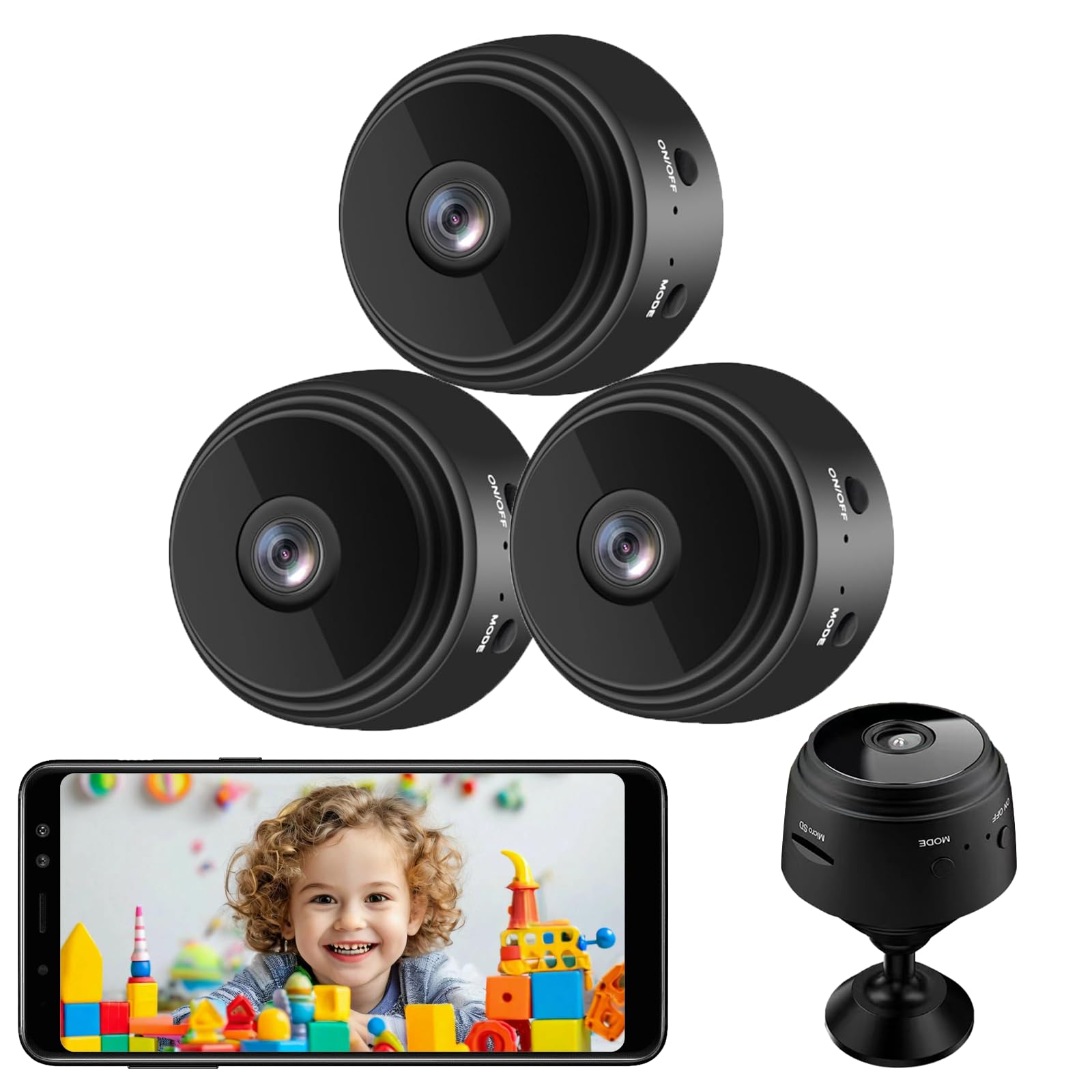 SENRI: 3 Pack 1080P & 150 Wide Range HD Quality WiFi Mini Security Cameras for Indoor/Outdoor - GJB PRODUCTS