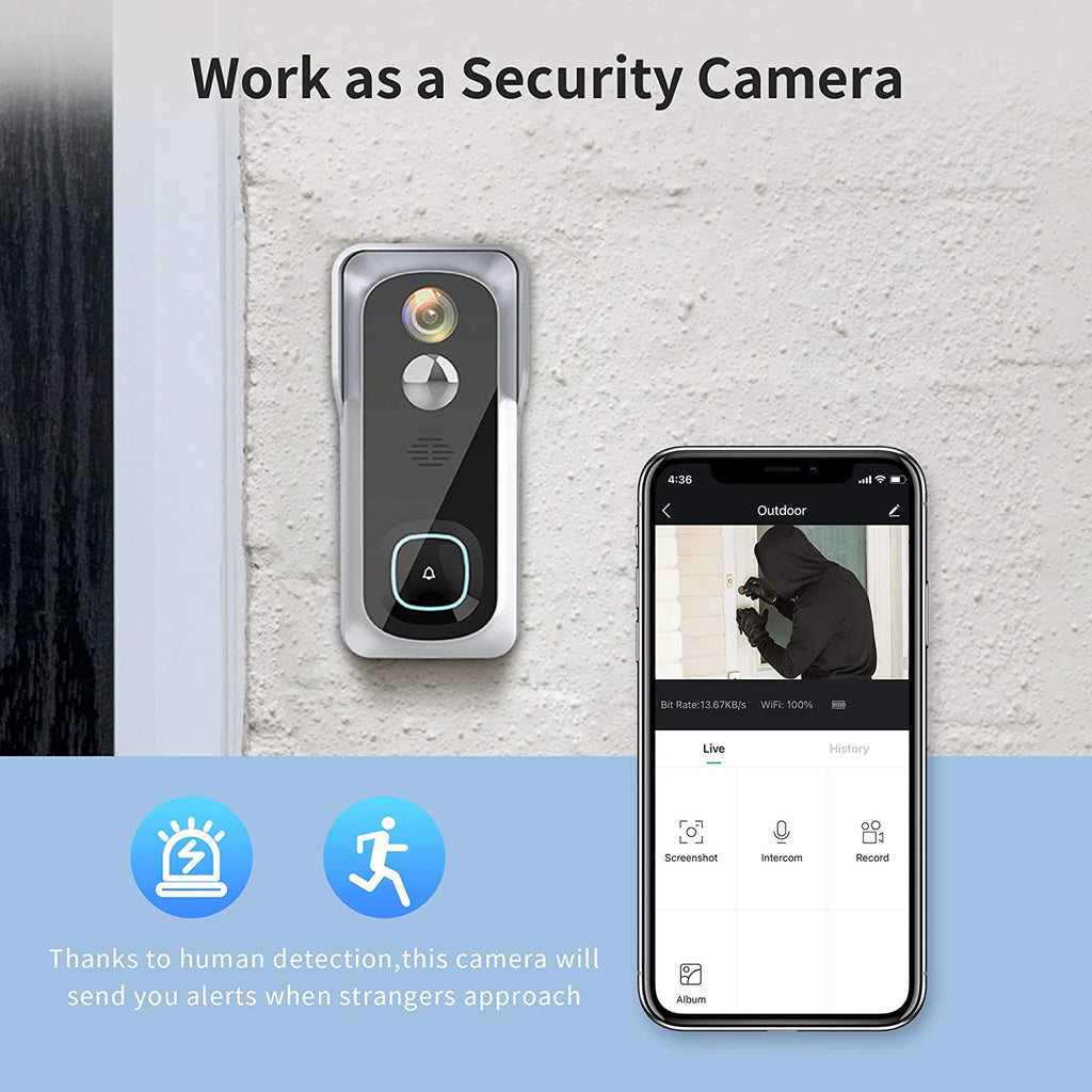 Silarius SIL - Battery Powered Smart Doorbell Camera + Chime - 2MP WiFi, Waterproof IP65, Cloudedge app , includes 32GB MicroSD card - GJB PRODUCTS