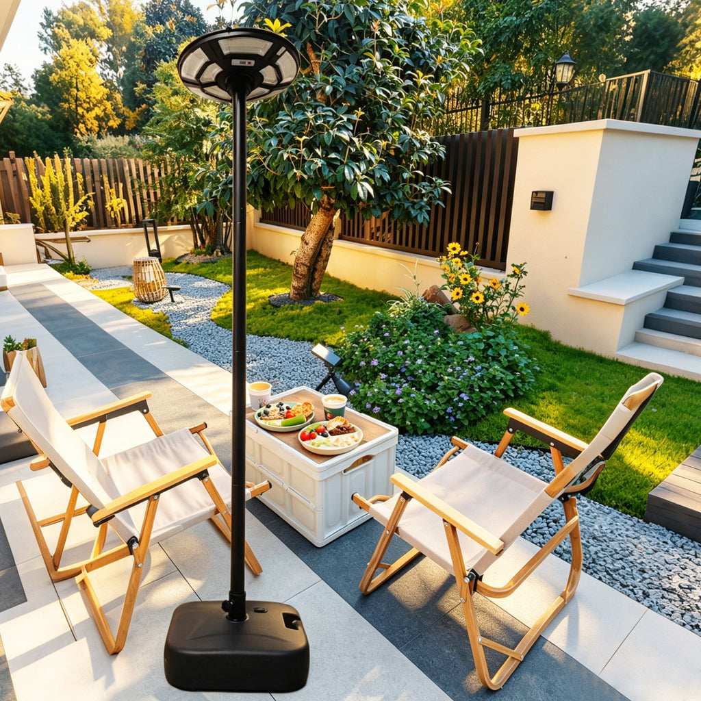 Solar Powered Floor Lamp - Waterproof Outdoor Lantern with PE Wicker Shade Light - GJB PRODUCTS