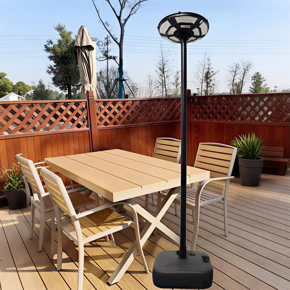 Solar Powered Floor Lamp - Waterproof Outdoor Lantern with PE Wicker Shade Light - GJB PRODUCTS