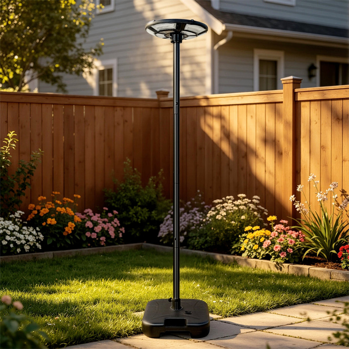 Solar Powered Floor Lamp - Waterproof Outdoor Lantern with PE Wicker Shade Light - GJB PRODUCTS