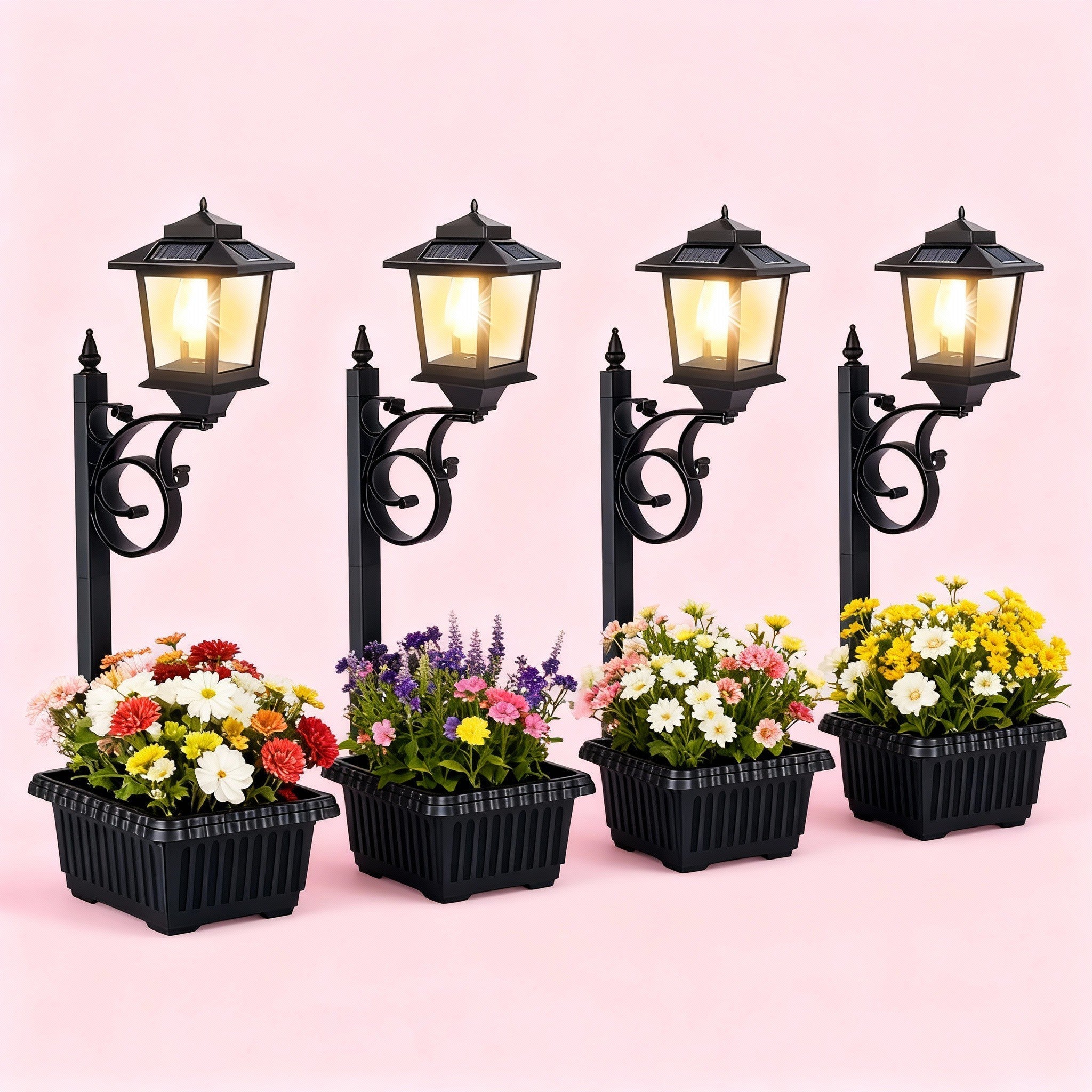 Solar Lamp Post with Flower Pot – Outdoor Garden & Patio Light – Multi Pack - GJB PRODUCTS