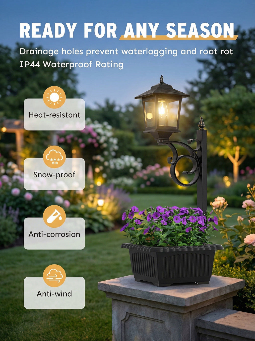 Solar Lamp Post with Flower Pot – Outdoor Garden & Patio Light – Multi Pack - GJB PRODUCTS