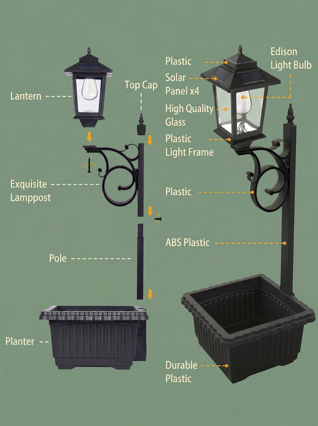 Solar Lamp Post with Flower Pot – Outdoor Garden & Patio Light – Multi Pack - GJB PRODUCTS