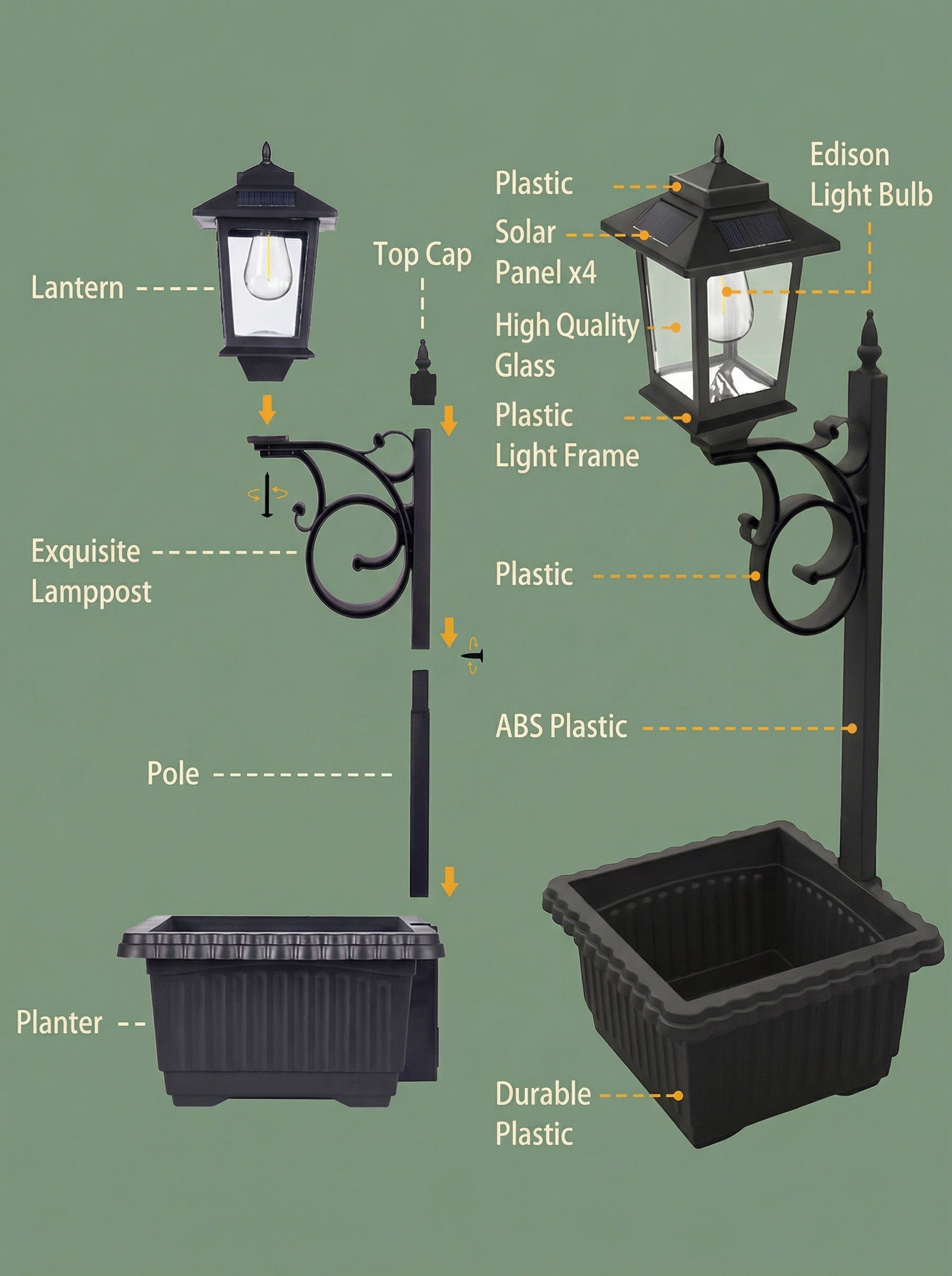 Solar Lamp Post with Flower Pot – Outdoor Garden & Patio Light – Multi Pack - GJB PRODUCTS