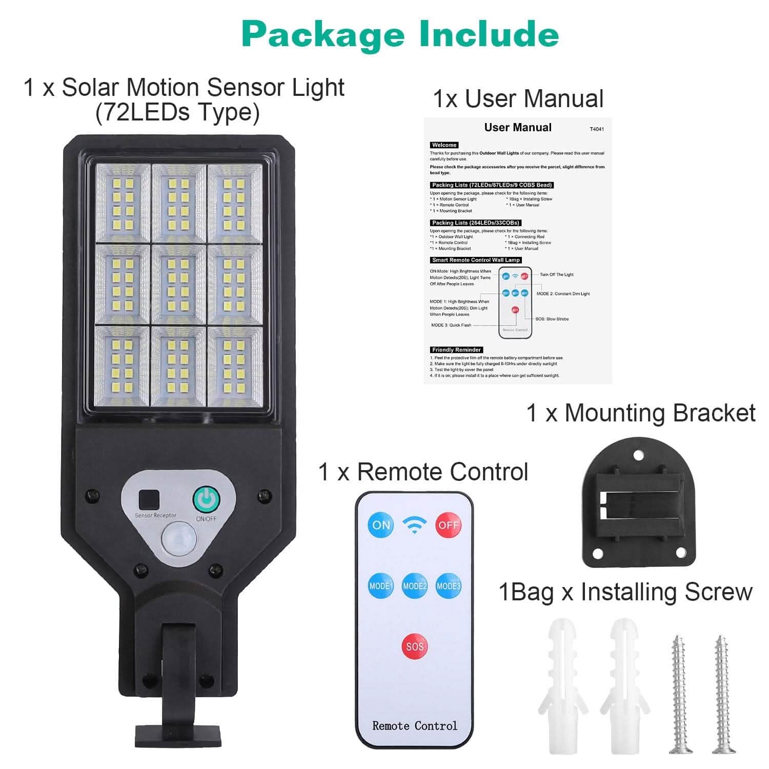 Solar Wall Light Outdoor Beads PIR Motion Sensor Remote Control Wireless Lamps - GJB PRODUCTS